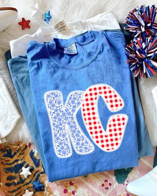 KC Stars & Plaid Flo Blue Tee