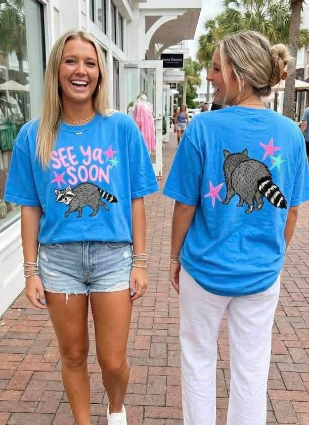 FRONT + BACK See You Soon Raccoon Flo Blue Tee