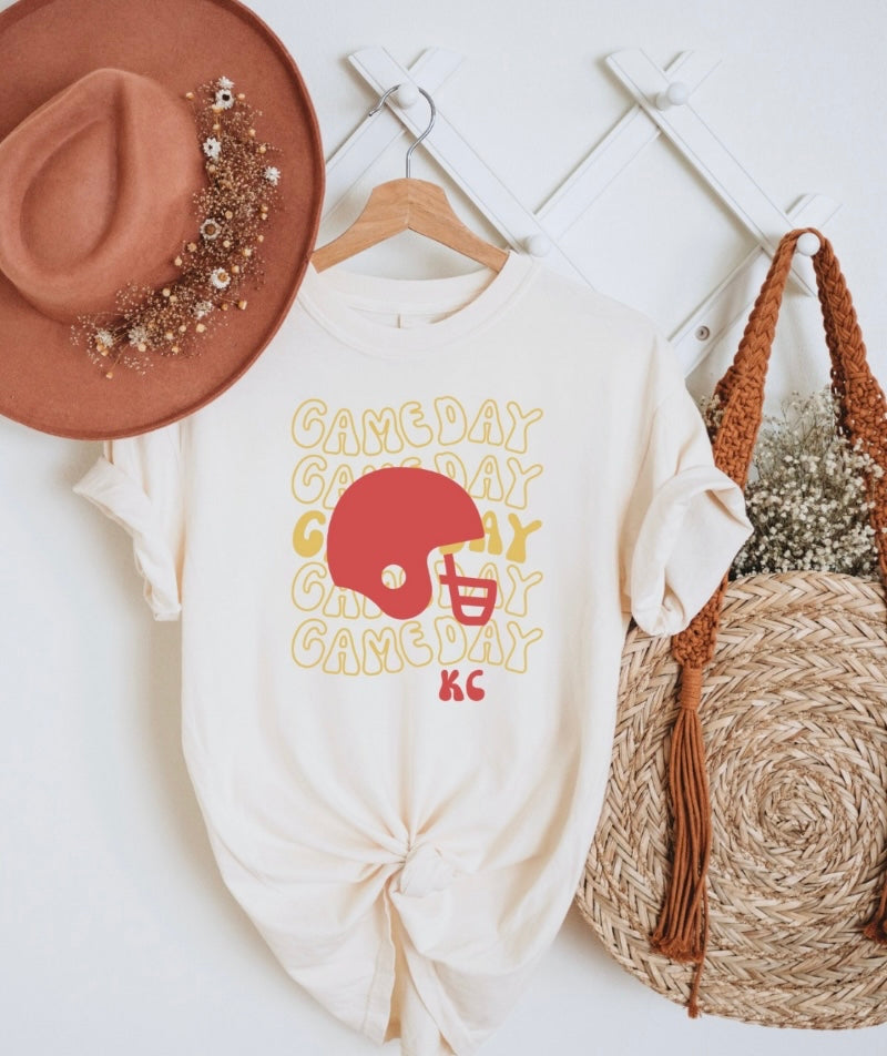 **HALFTIME DEAL** Game Day Repeat KC Helmet Natural Tee