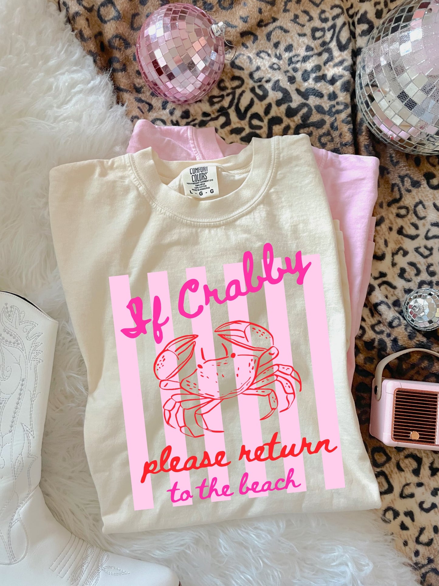 Pink Striped If Crabby Ivory Tee