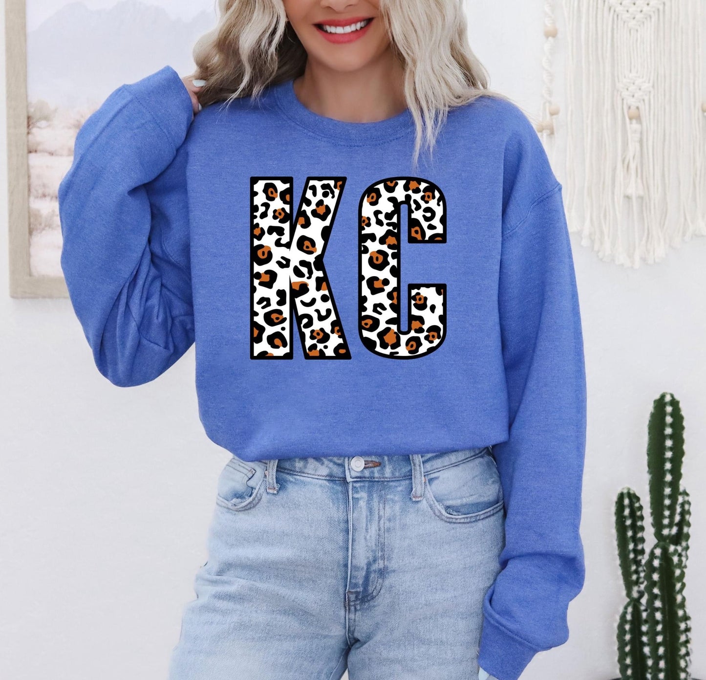 White Leopard Distressed KC Heather Royal Sweatshirt