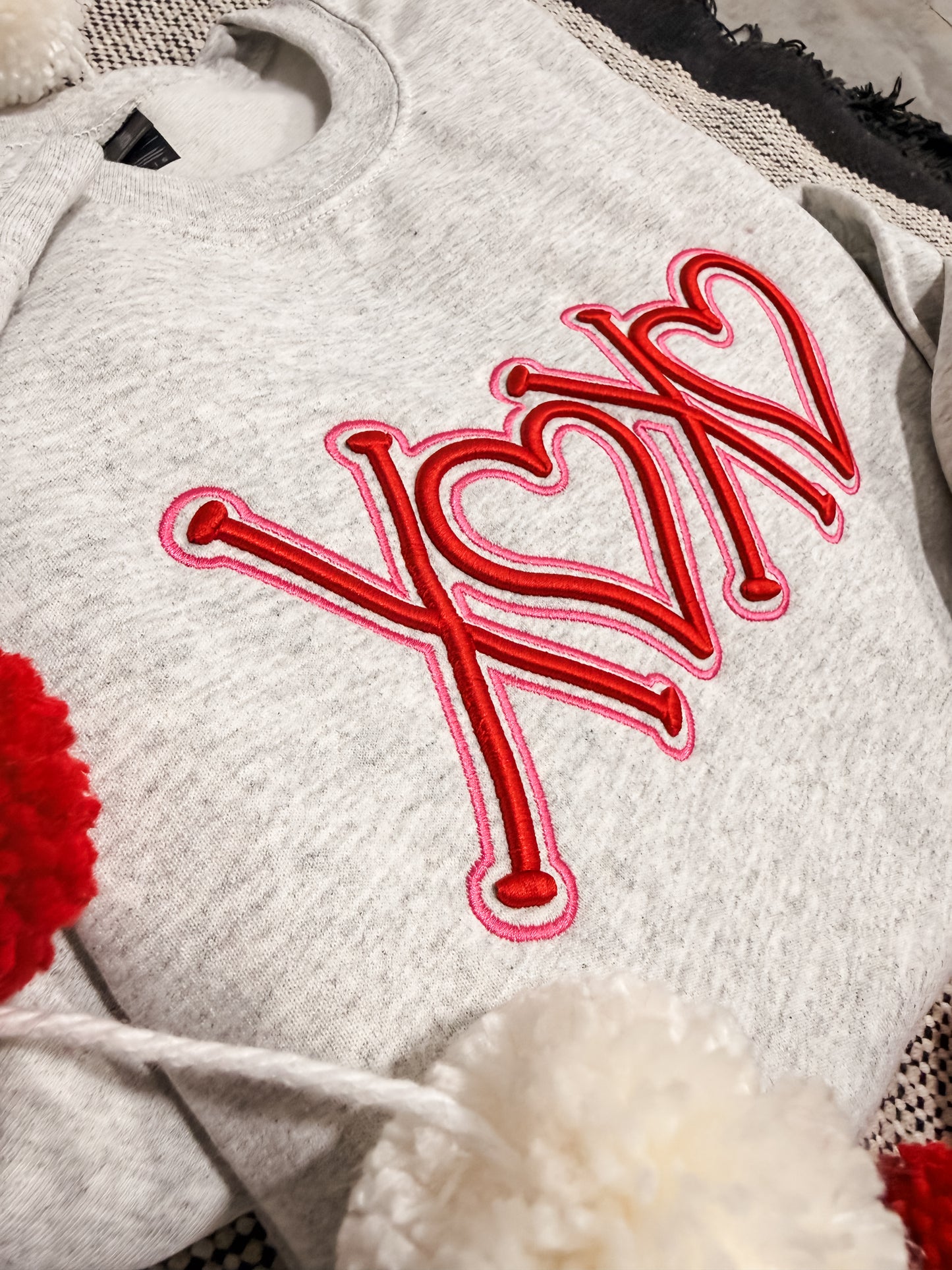 **EMBROIDERED PUFF** Red & Pink XOXO Ash Sweatshirt