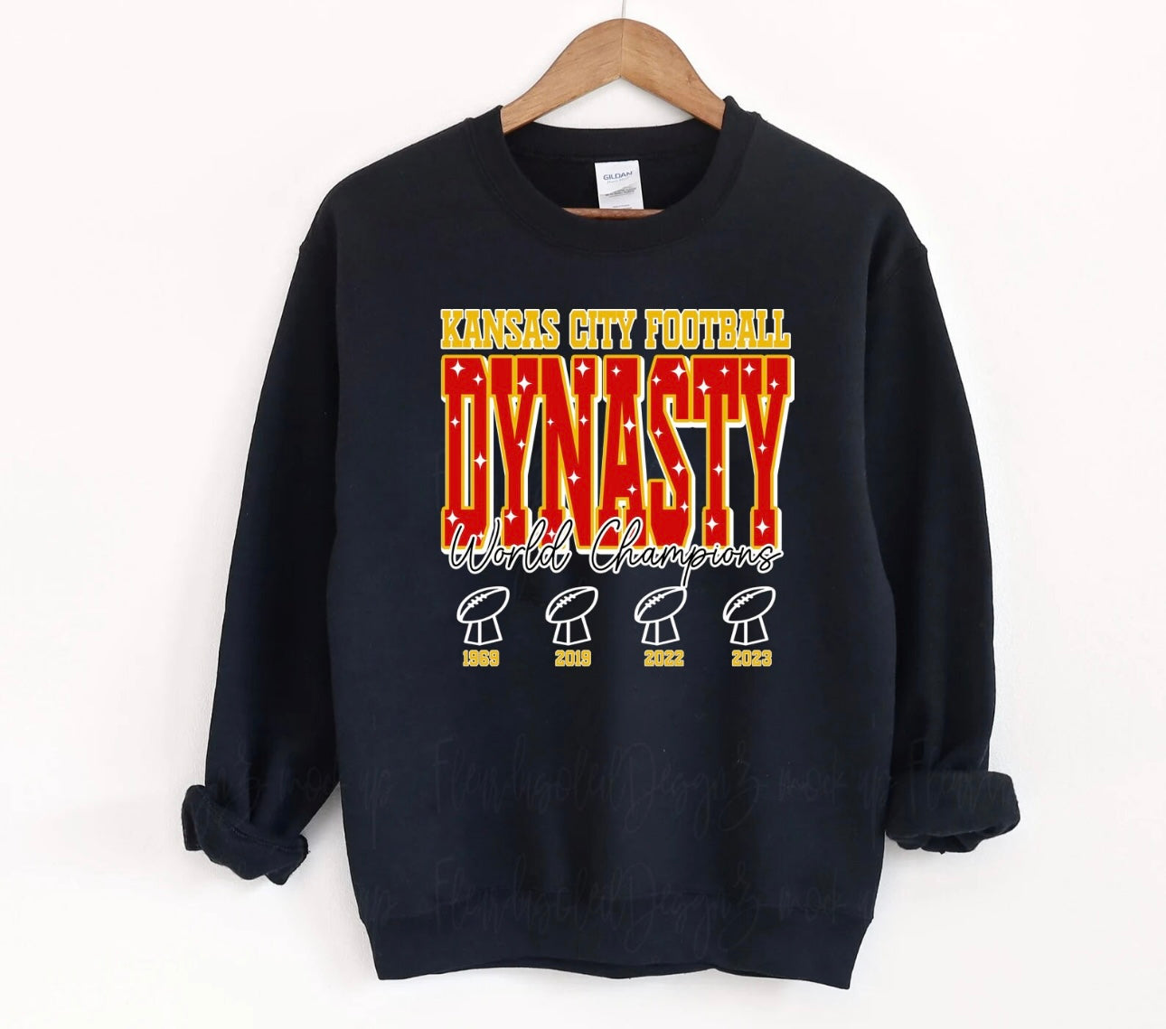 Kansas City Football Dynasty World Champions Trophies Black Sweatshirt
