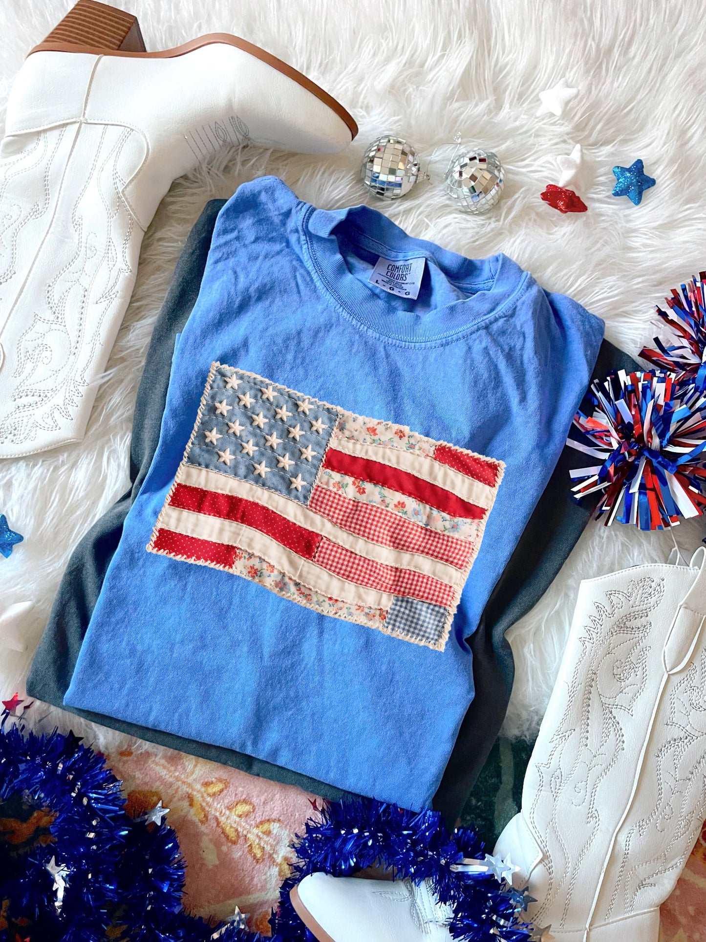 Patchwork Flag Flo Blue Tee