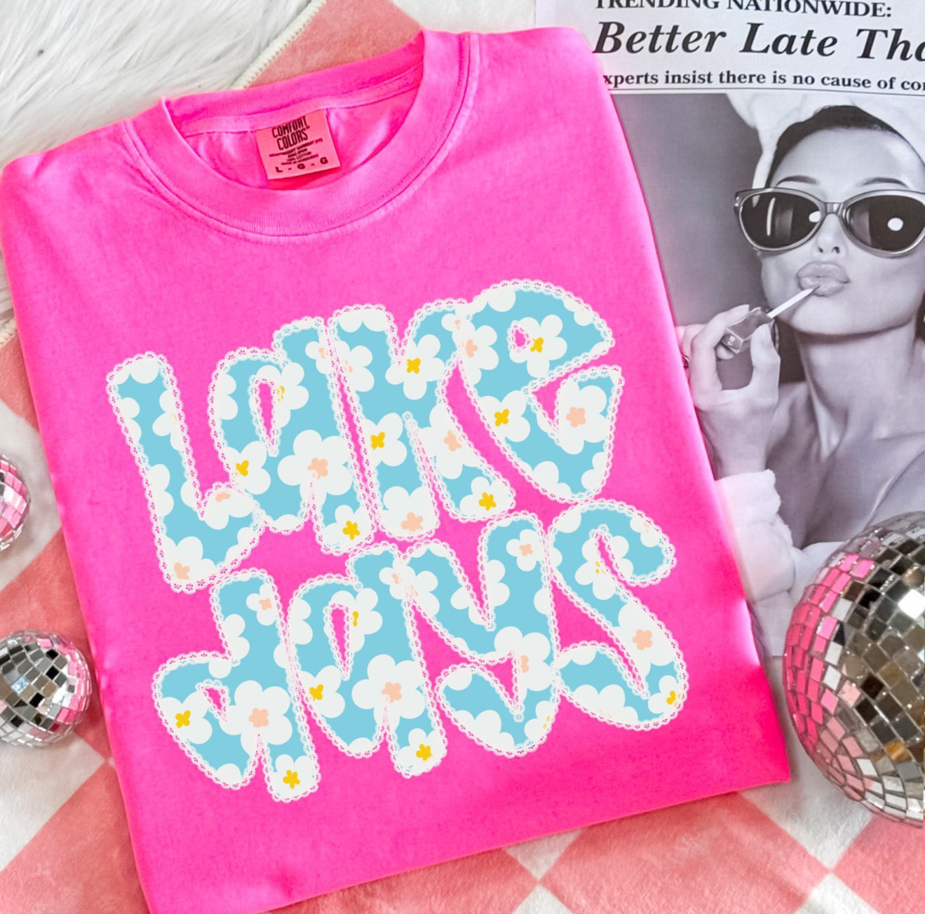 Trendy Daisy Lake Days Neon Pink Tee