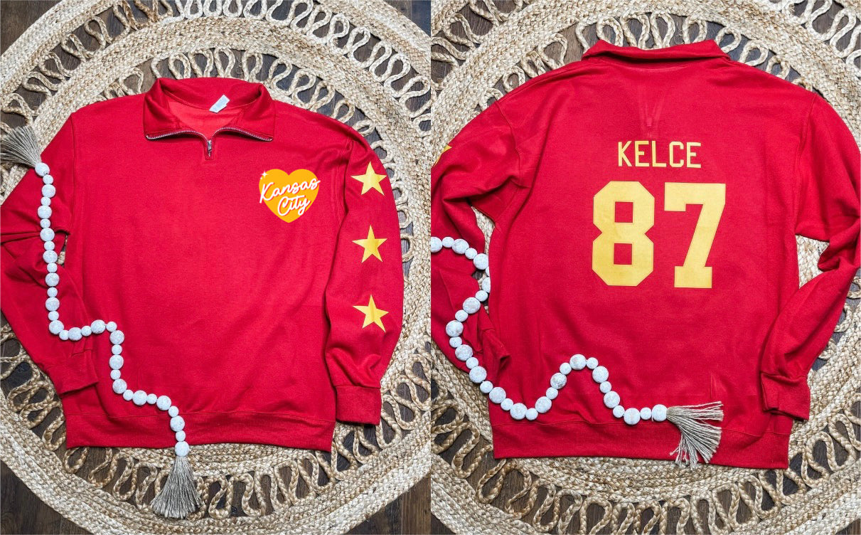 Left Chest KC Heart/Star Sleeve Red Quarter Zip