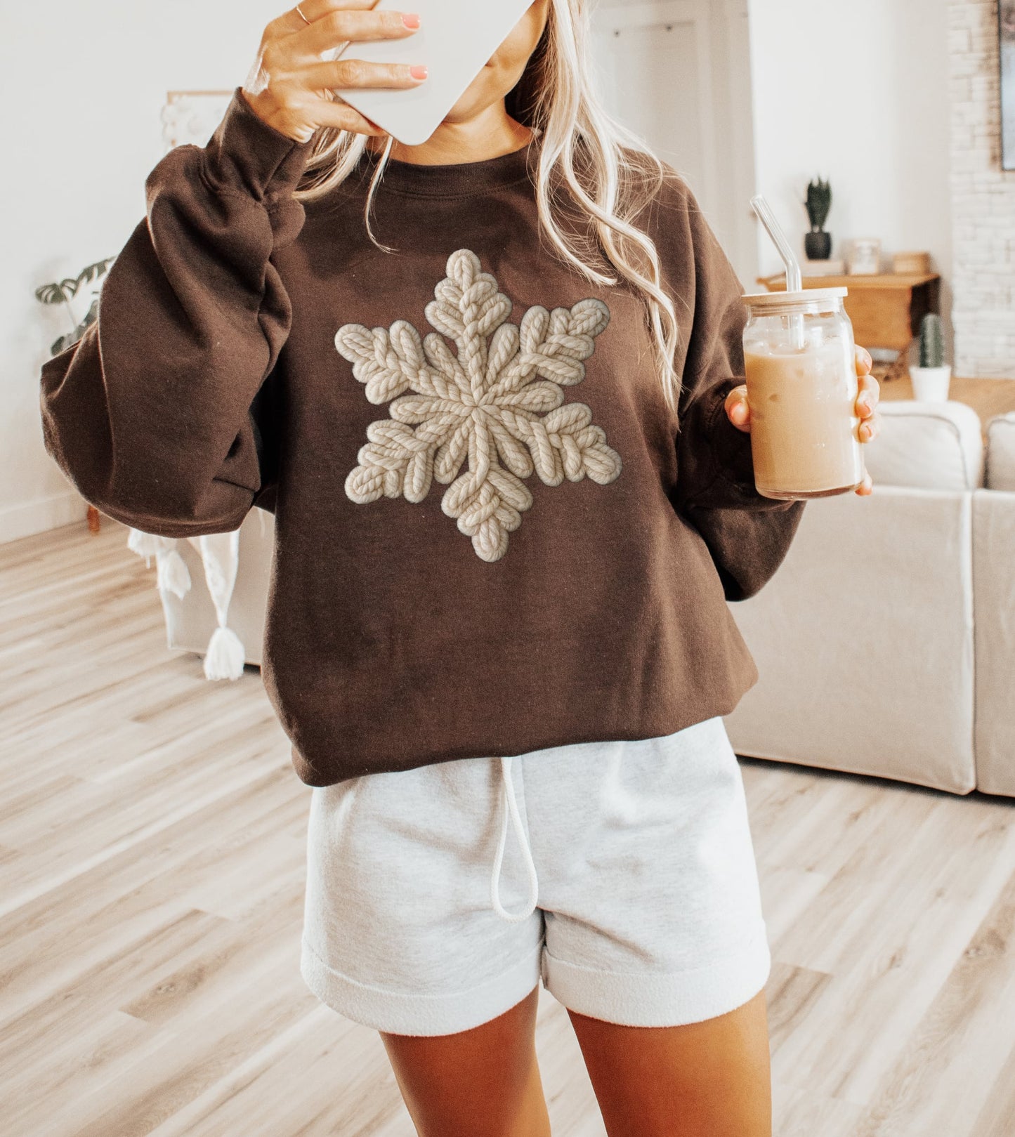 Yarn Snowflake Chocolate Sweatshirt