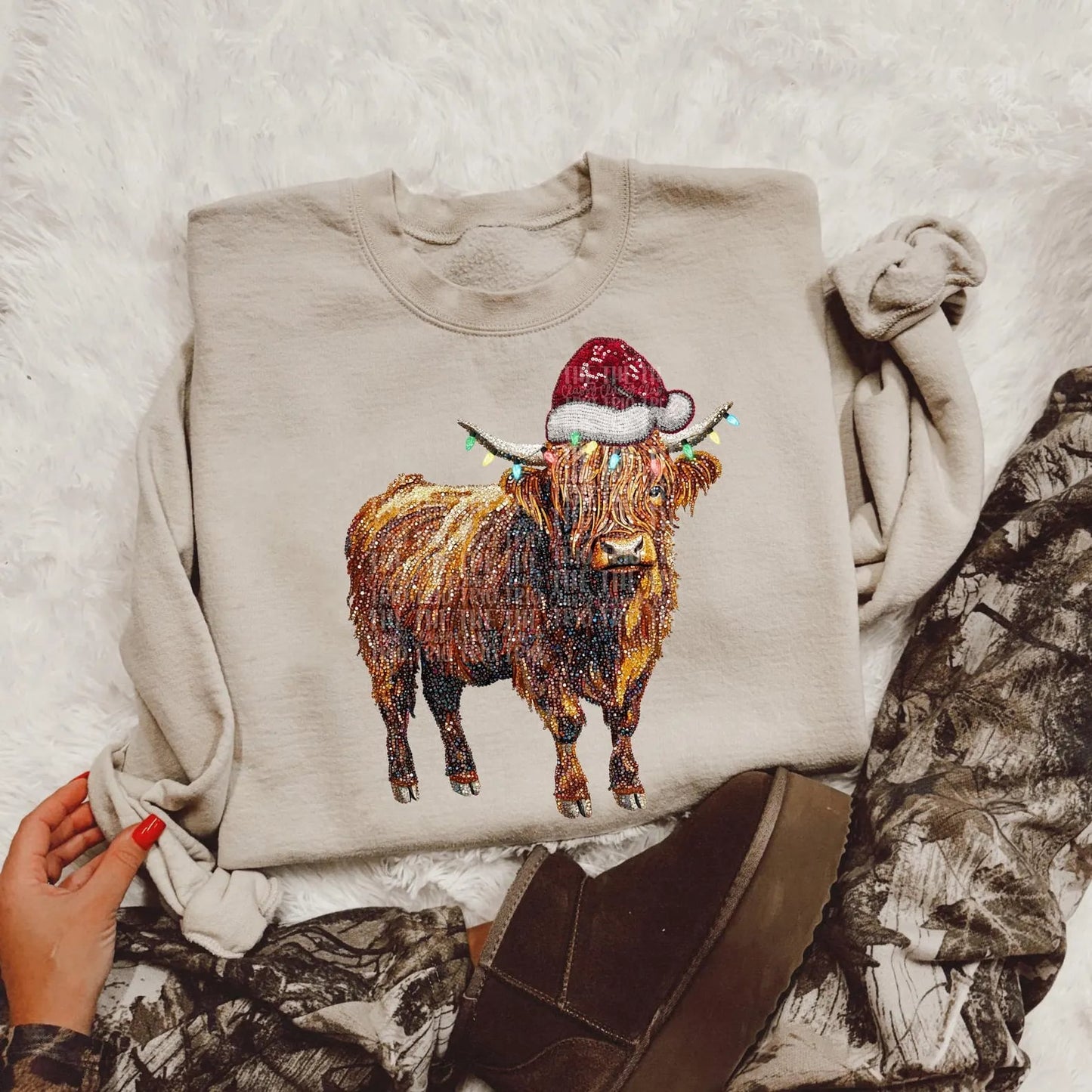 **CHRISTMAS IN JULY** Christmas Cow Sand Sweatshirt