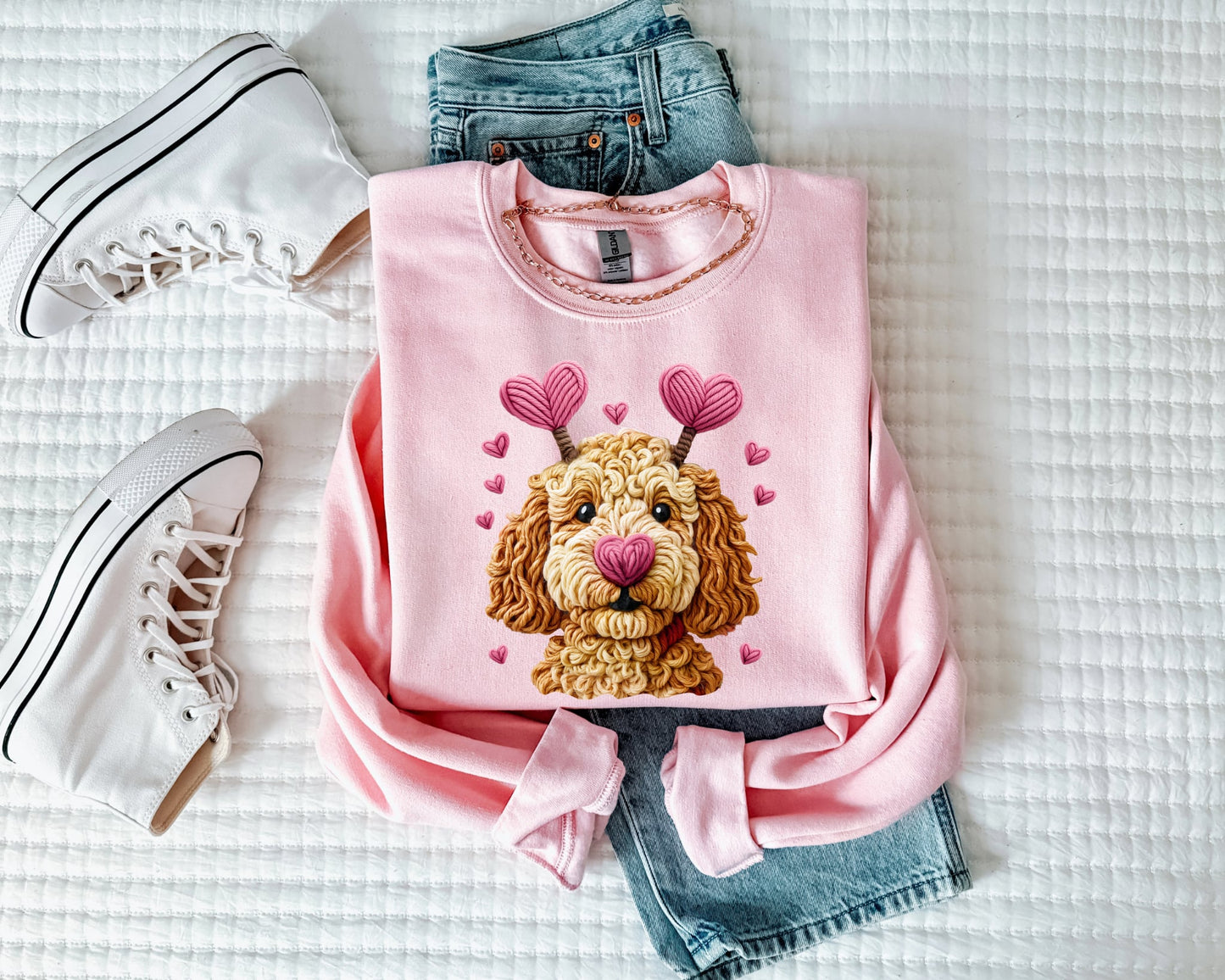 Doodle Heart Headband Light Pink Sweatshirt