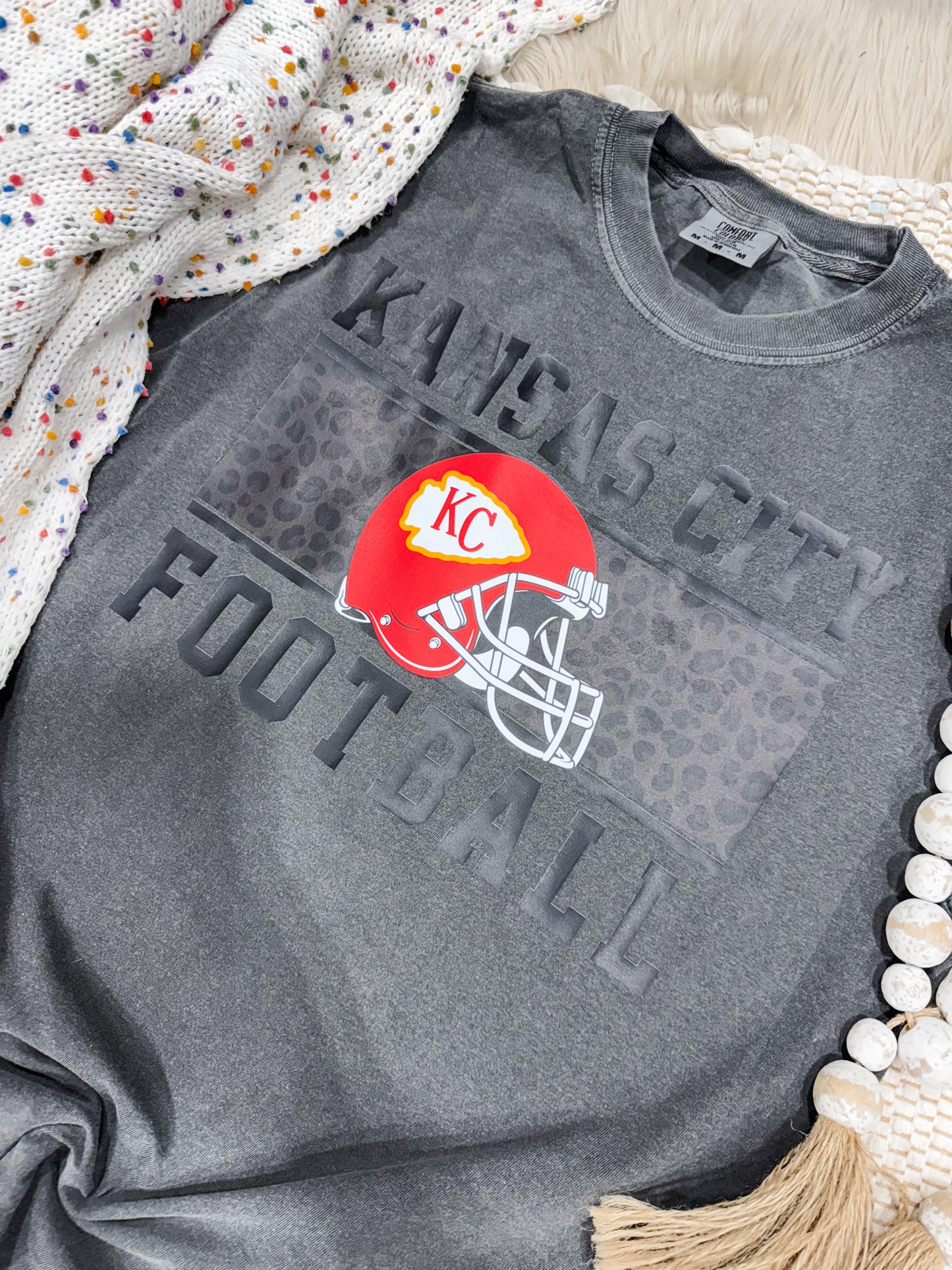 **HALFTIME DEAL** Black Leopard Kansas City Football Pepper Tee