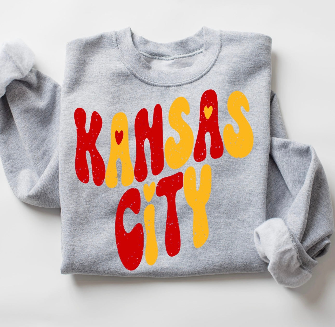 Red & Gold Kansas City Wavy Heart Sports Grey Sweatshirt