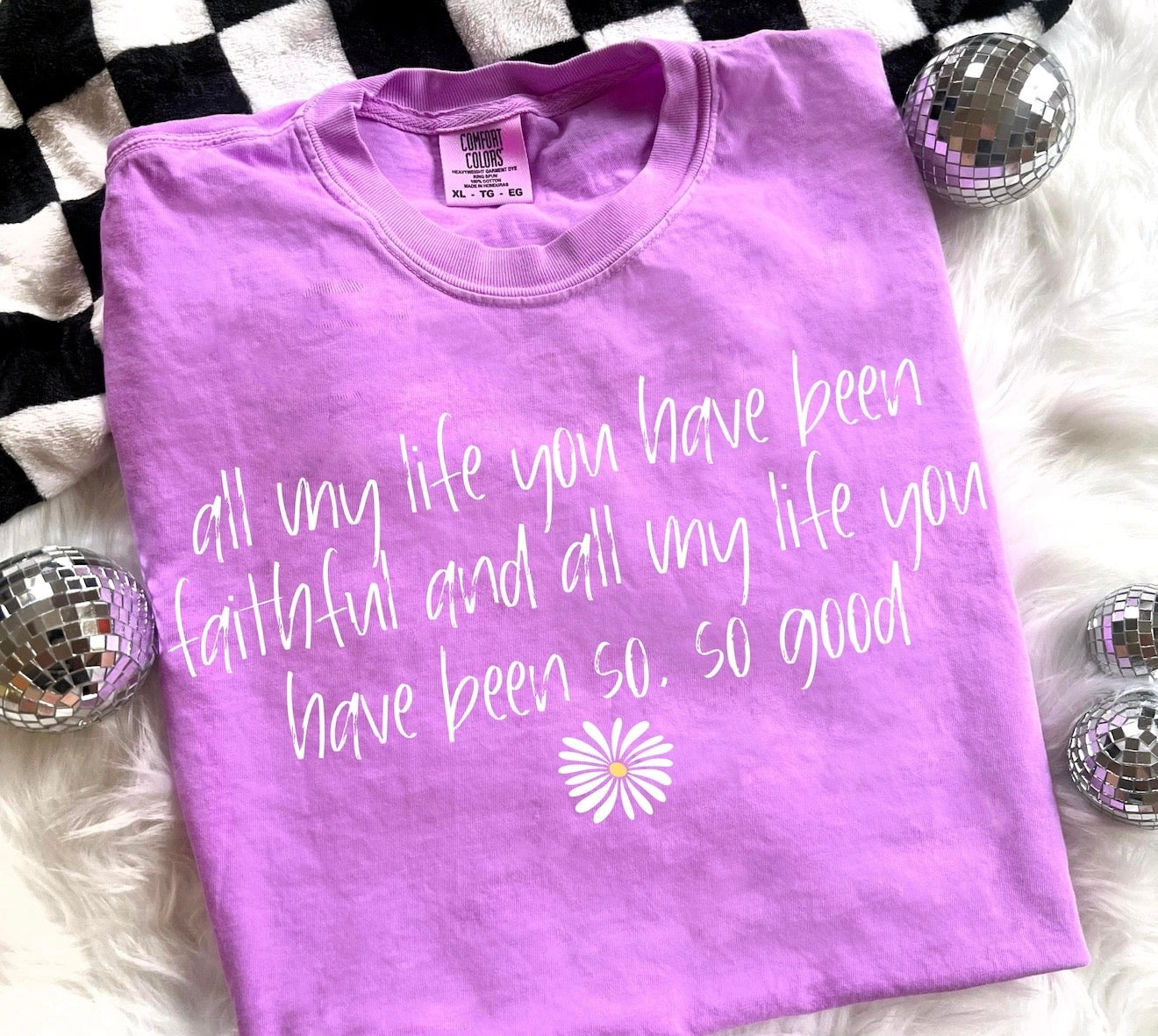 **DEAL OF THE STARS** White Script All My Life You Have Been Faithful Neon Violet Tee
