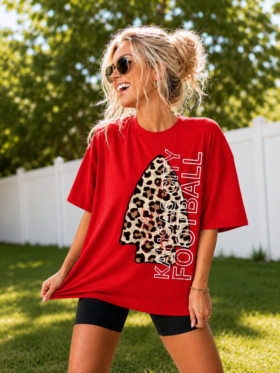 **FIRST 50** Leopard Vertical Distressed Gold Arrowhead KC Football Red Tee