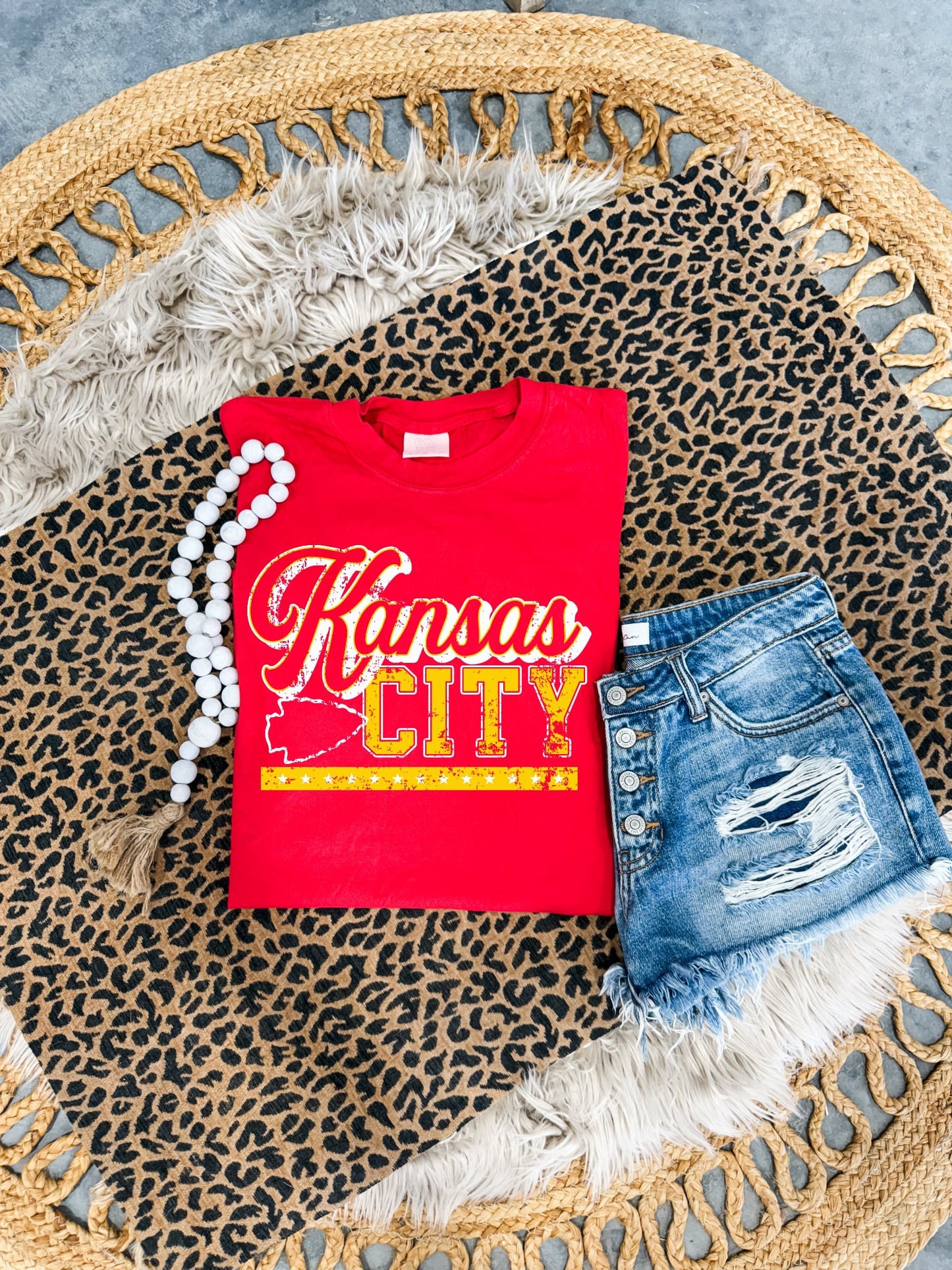 Distressed Double Script Kansas City Red Tee