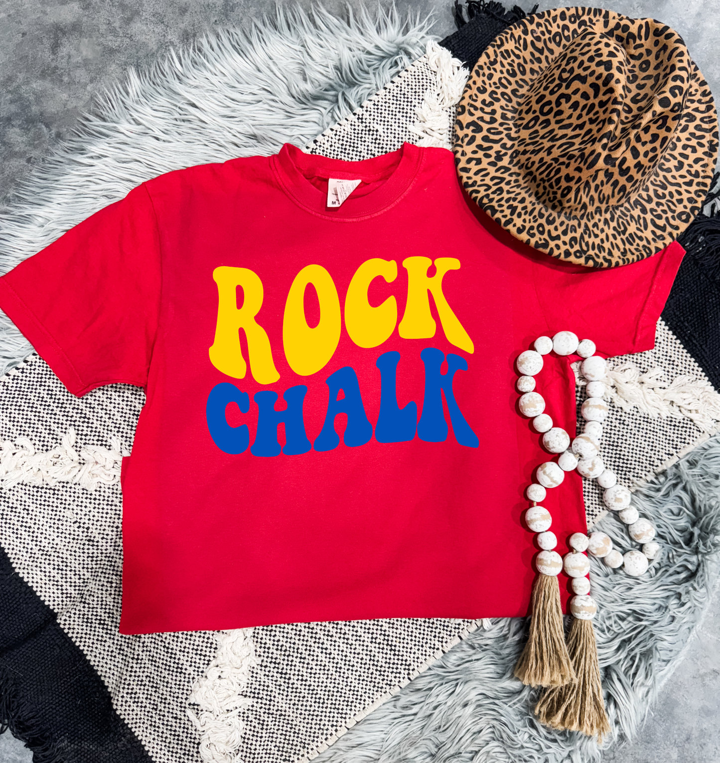 Yellow & Blue Design Red Tee