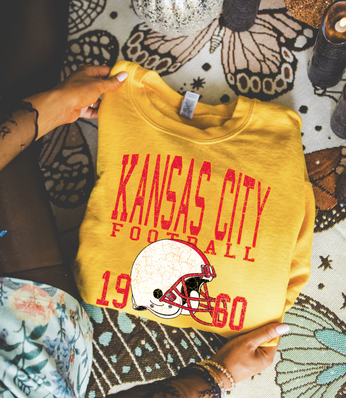 **HALFTIME DEAL** Red Vintage Distressed Kansas City Football Gold Sweatshirt