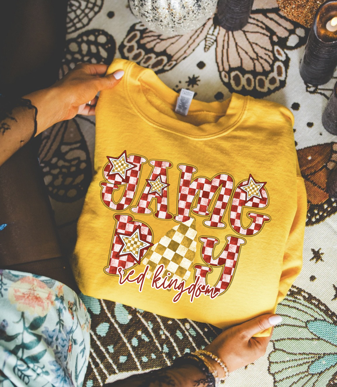 **HALFTIME DEAL** Checkered Game Day Red Kingdom Gold Sweatshirt