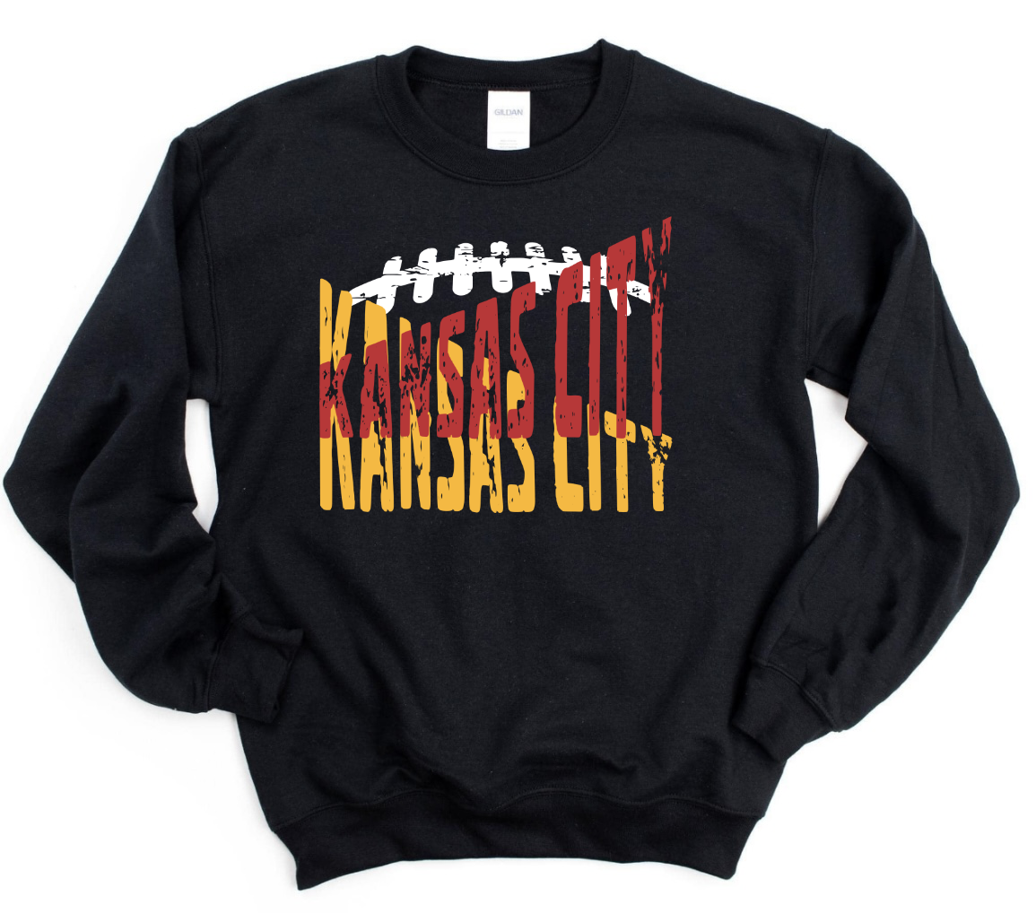 **HALFTIME DEAL** Crossed Red & Gold Kansas City Football Stitching Black Sweatshirt