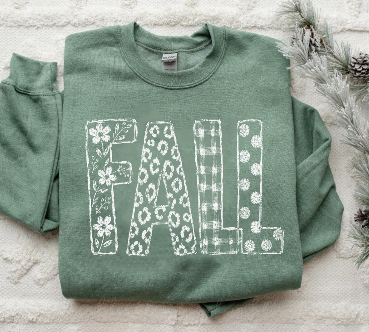 White Fall Heather Green Sweatshirt