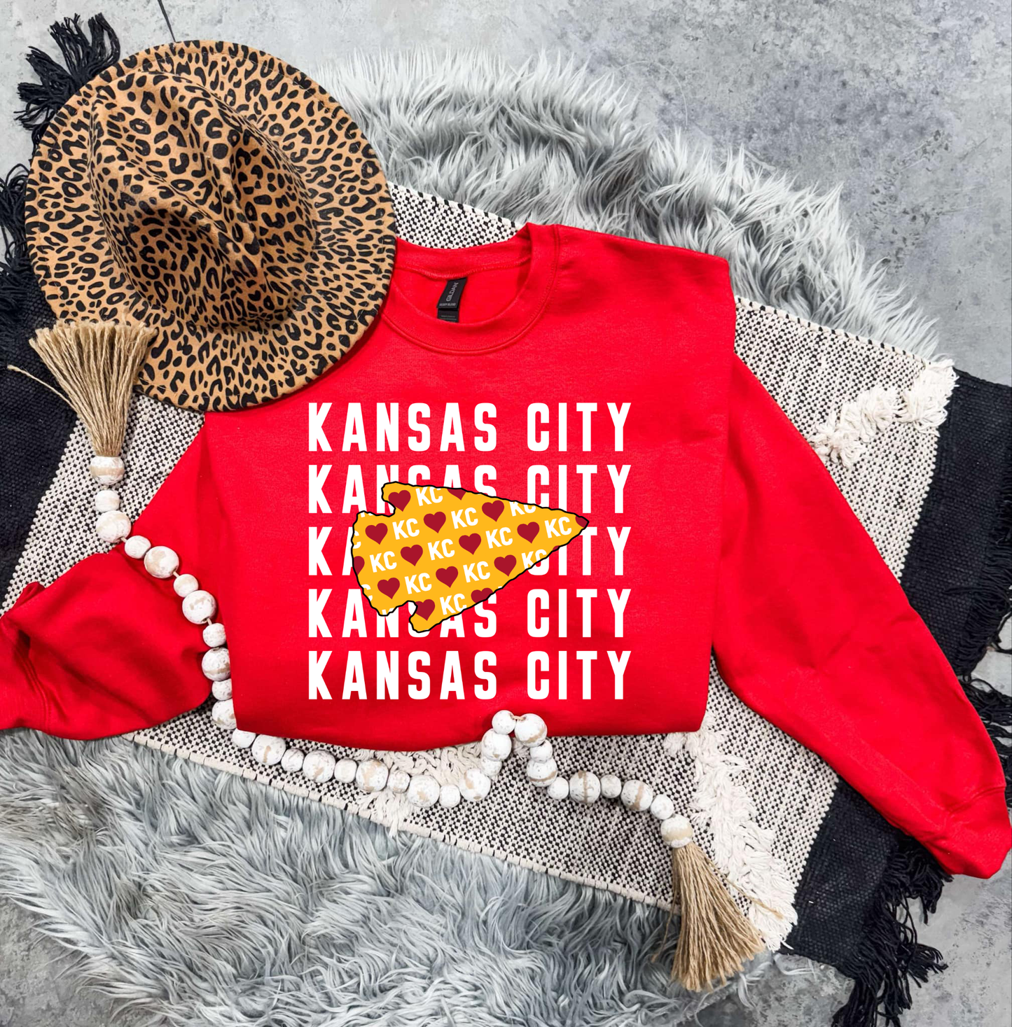 **HALFTIME DEAL** White Kansas City Repeat KC Heart Arrowhead Red Sweatshirt