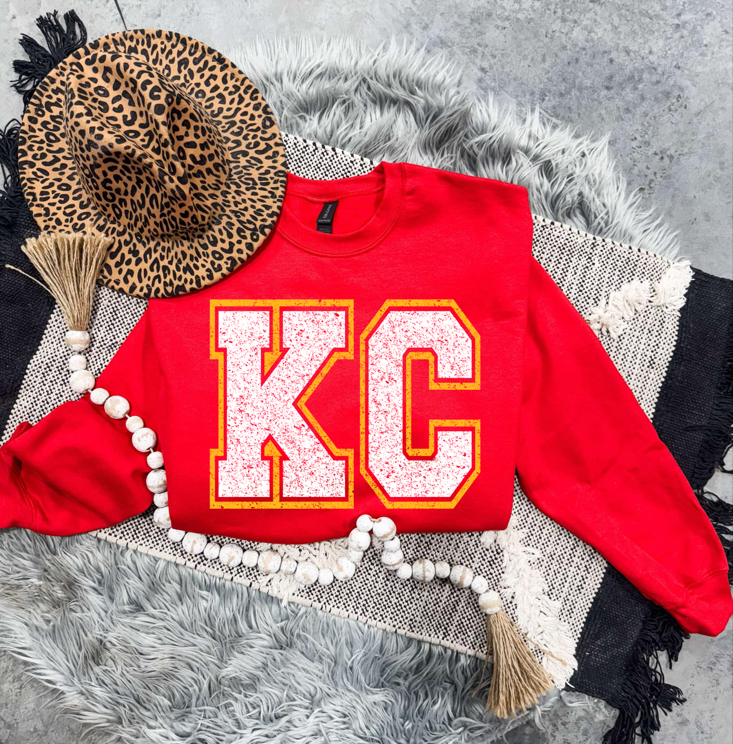 **HALFTIME DEAL** Gold & White Distressed KC Varsity Red Sweatshirt