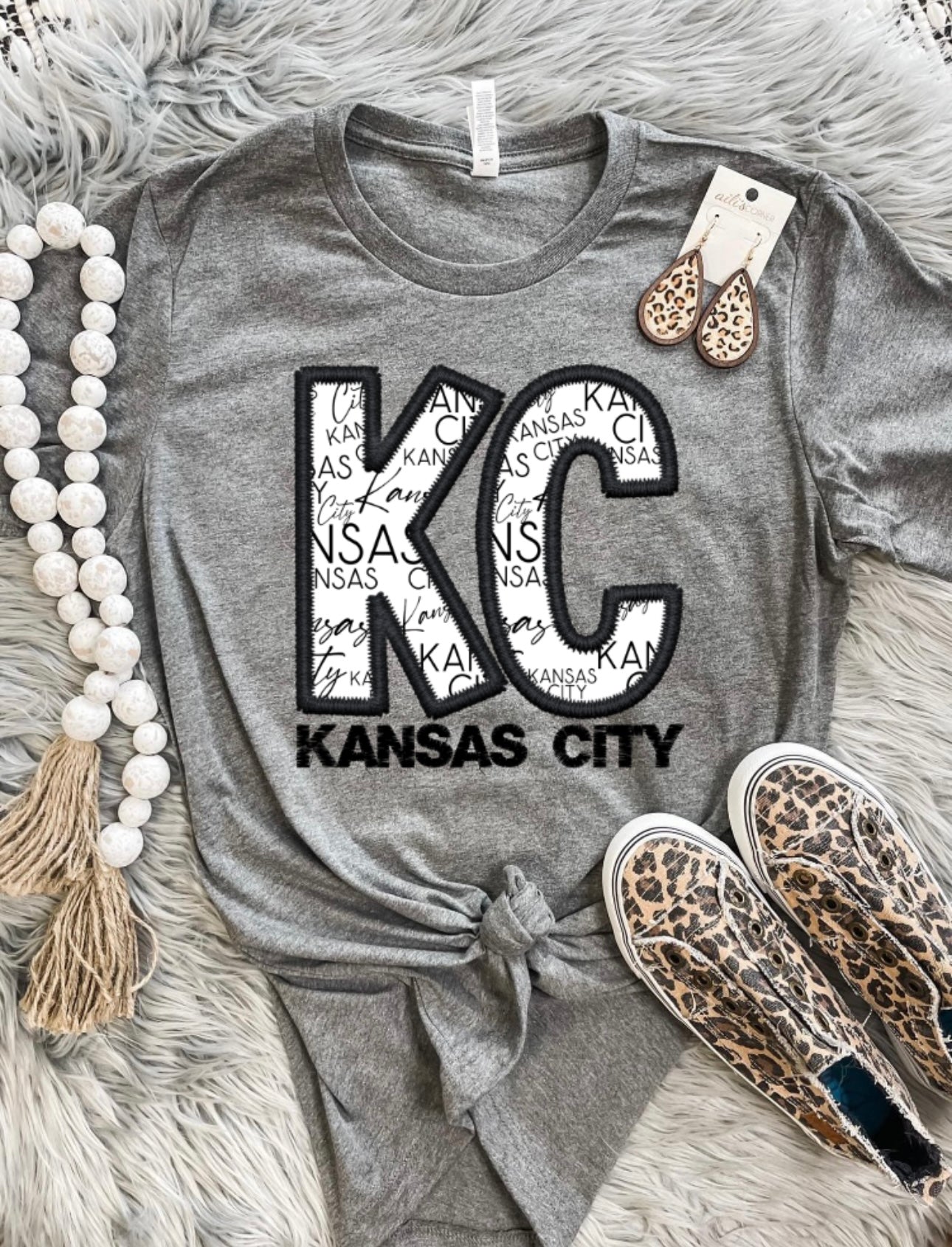 KC Kansas City Faux Stitching Charcoal Tee