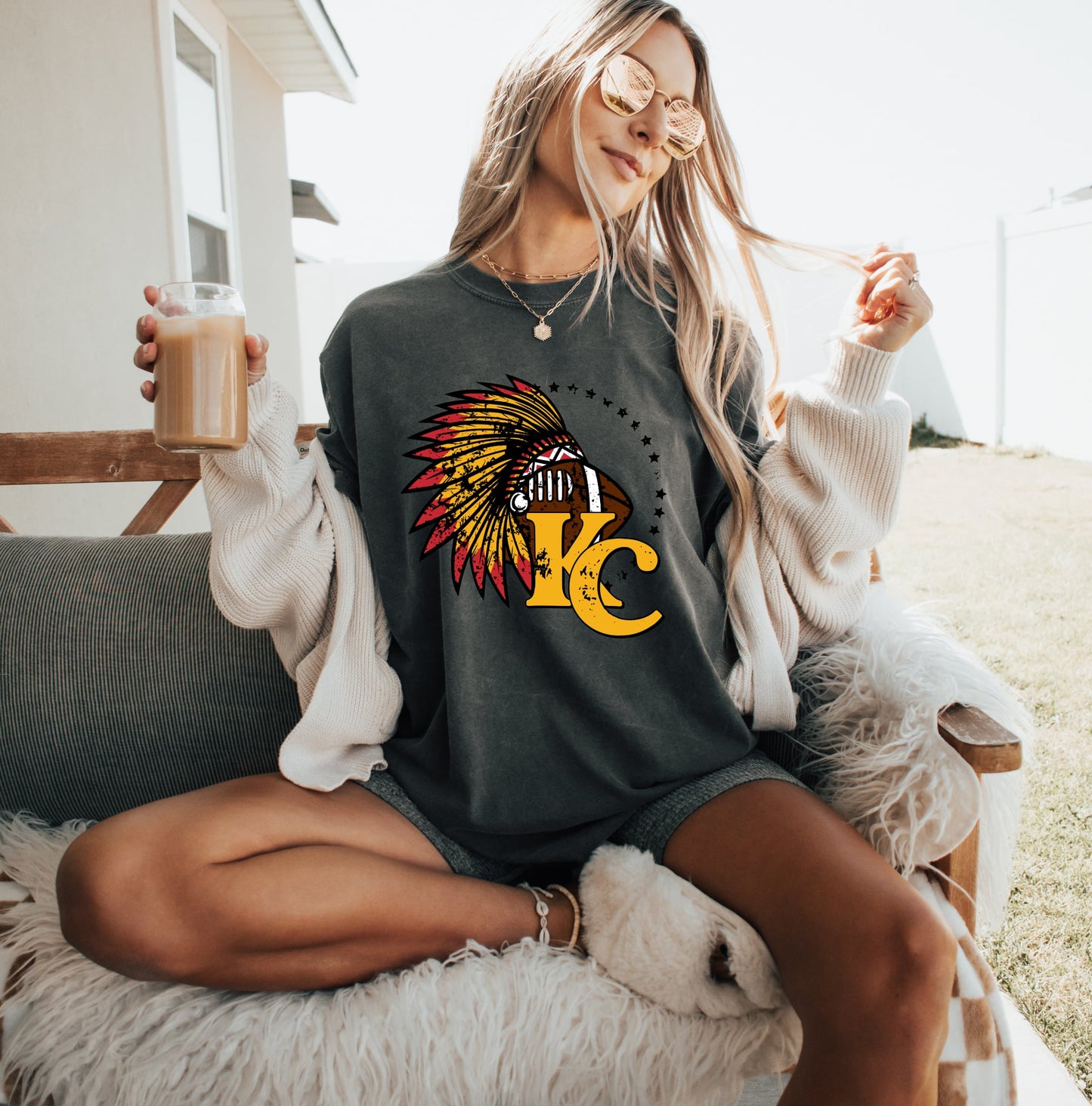 **HALFTIME DEAL** KC Feathered Football Pepper Tee