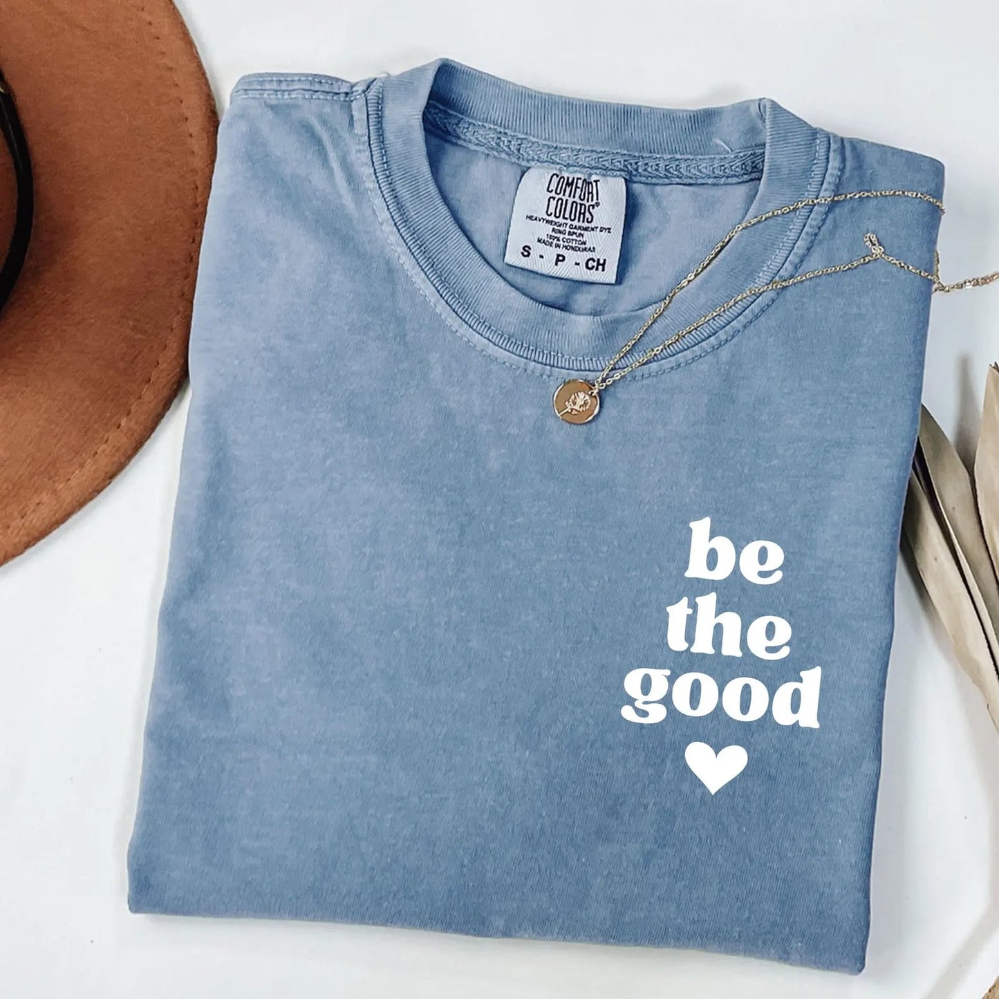 White Left Chest Be The Good Heart Washed Denim Tee