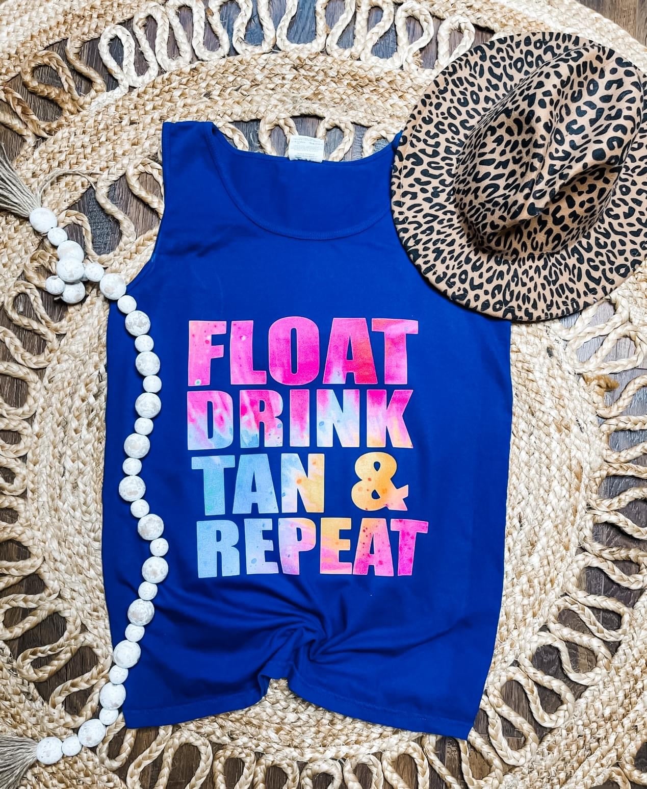 Float Drink Tan & Repeat Navy Tank Top