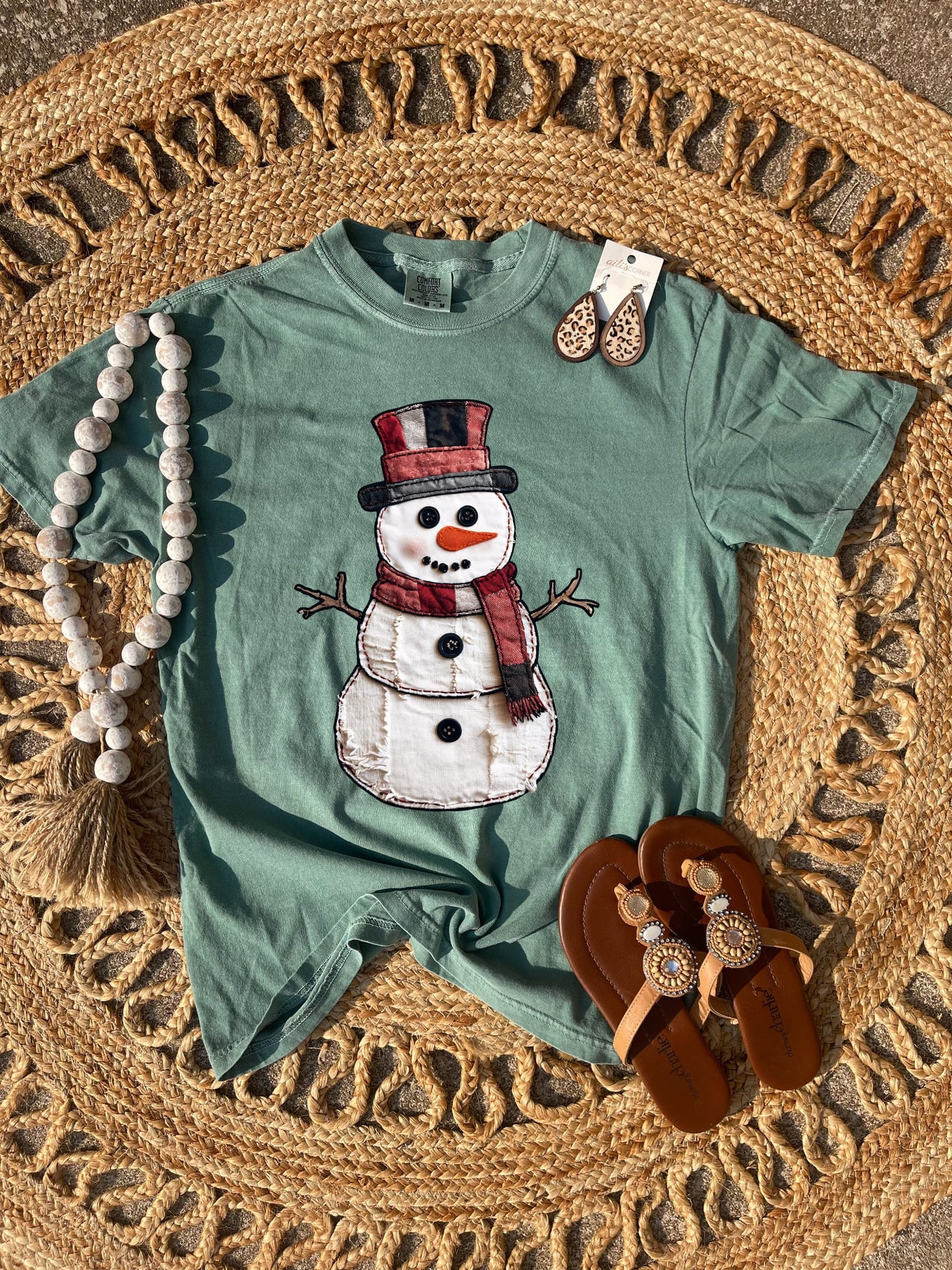 Snowman Patchwork Light Green Tee