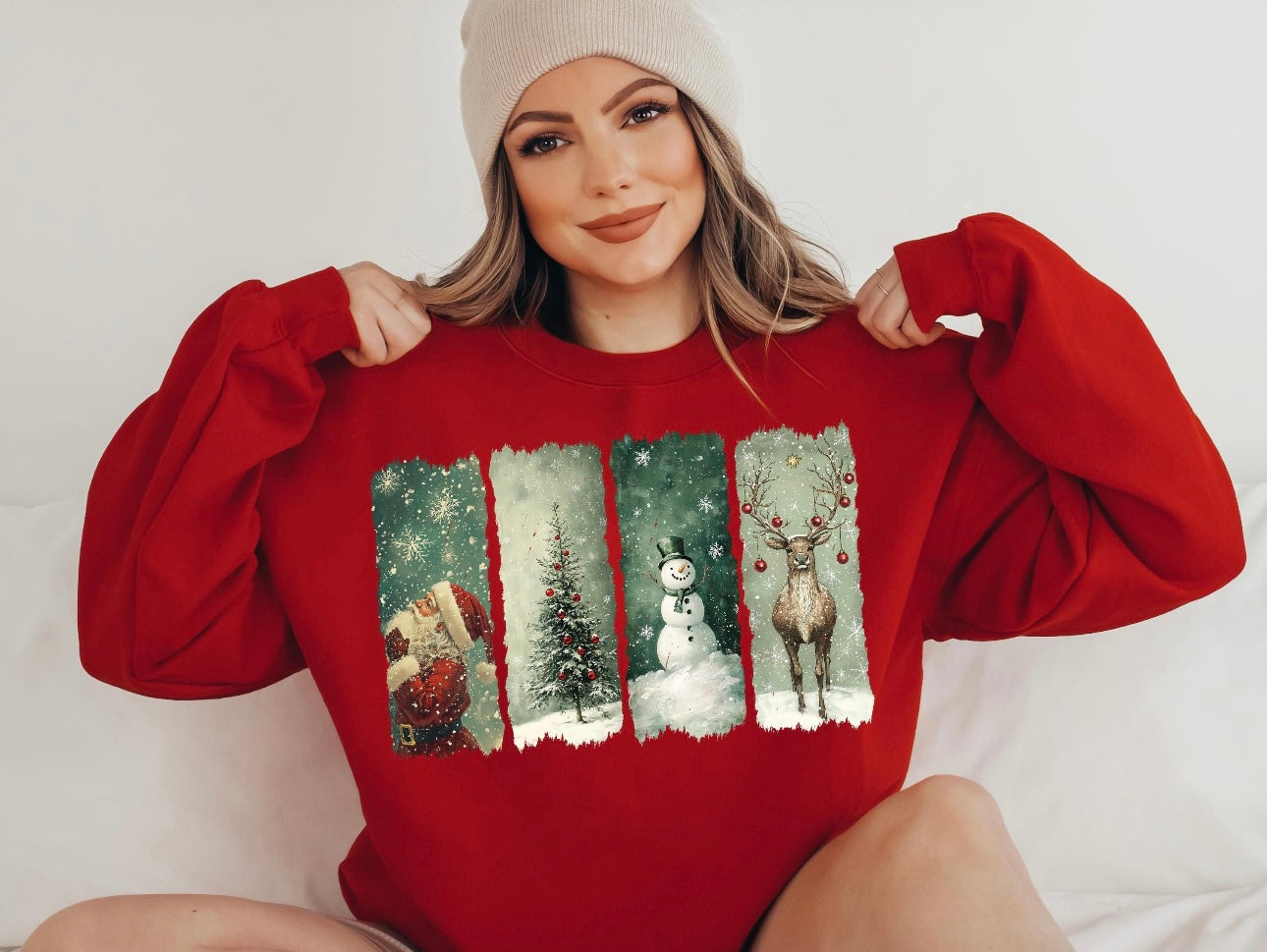 **Christmas In July** Vintage Square Christmas Antique Red Sweatshirt