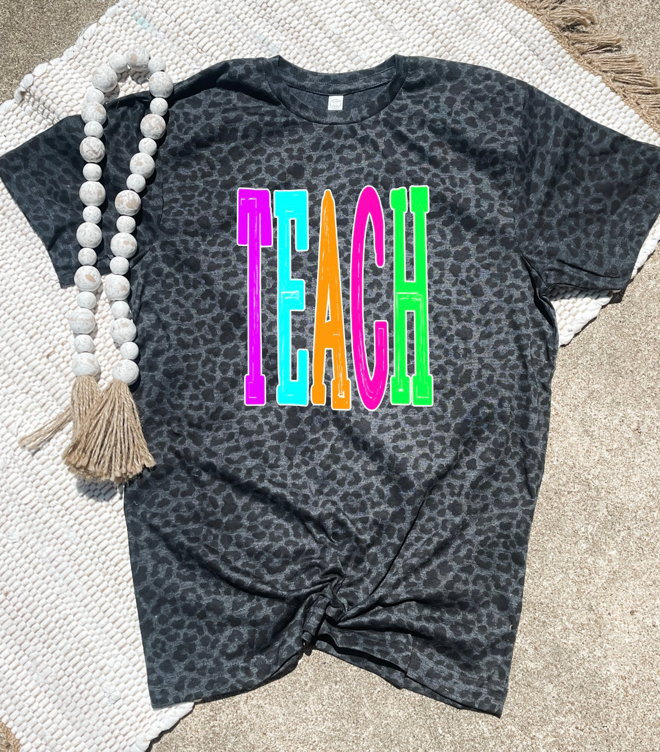 Tall Teach Black Leopard Tee