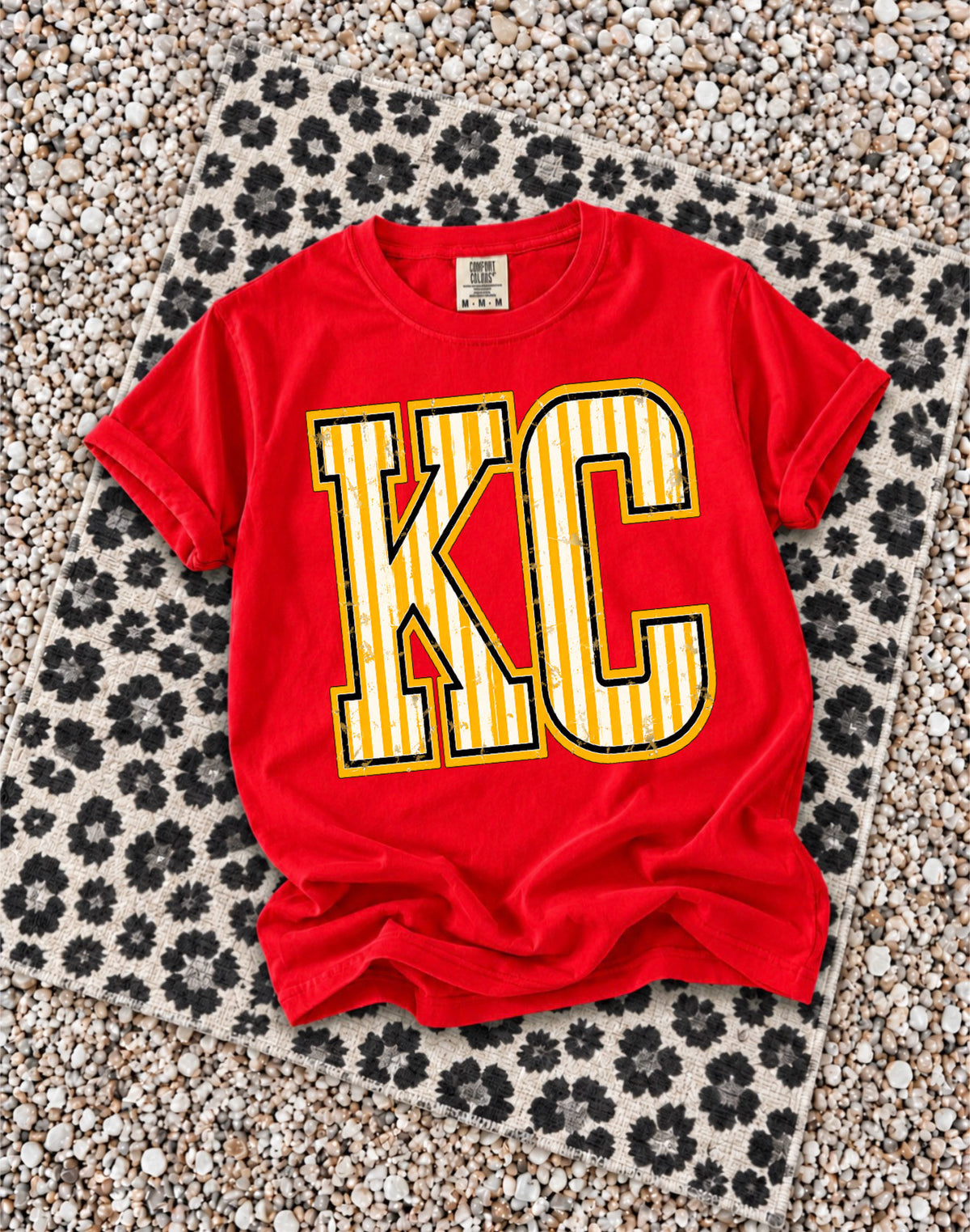 **HALFTIME DEAL** Gold & White Vertical Striped KC Red Tee **FINAL SALE**