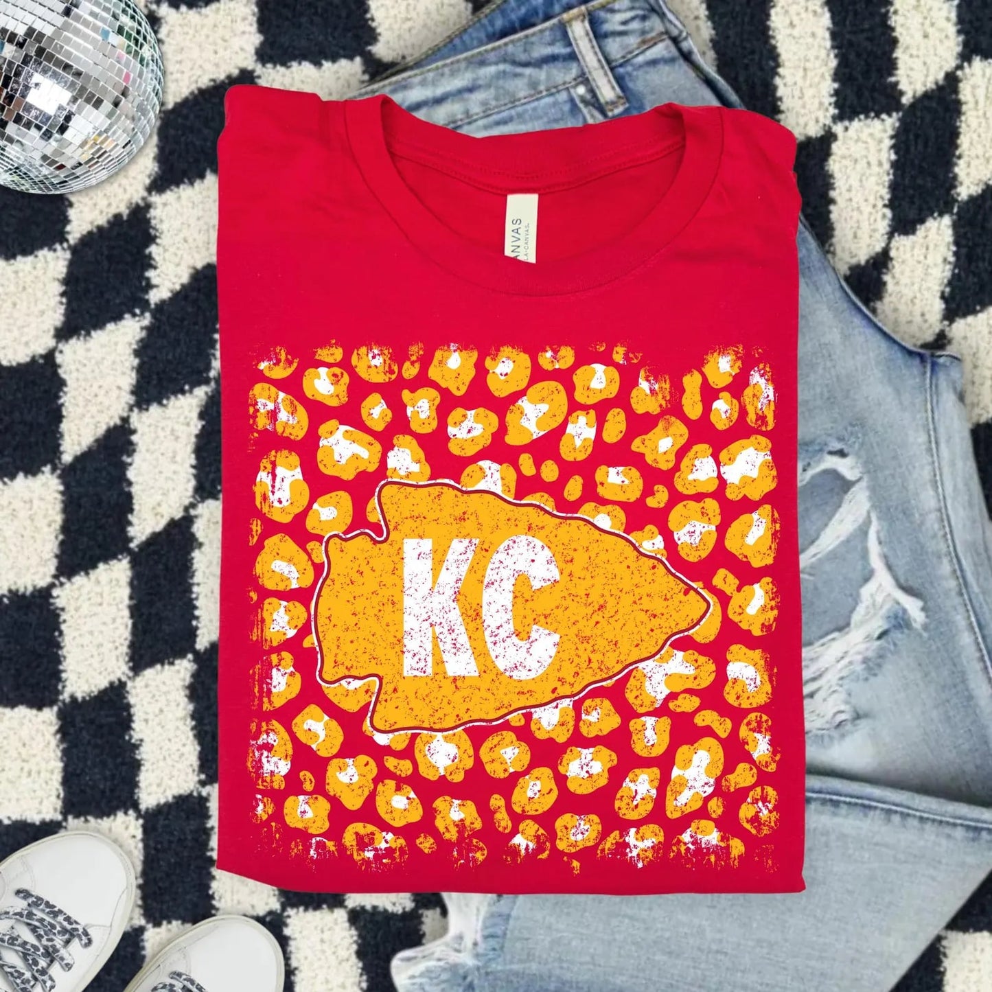 **HALFTIME DEAL** Square Leopard Distressed Arrowhead Red Tee