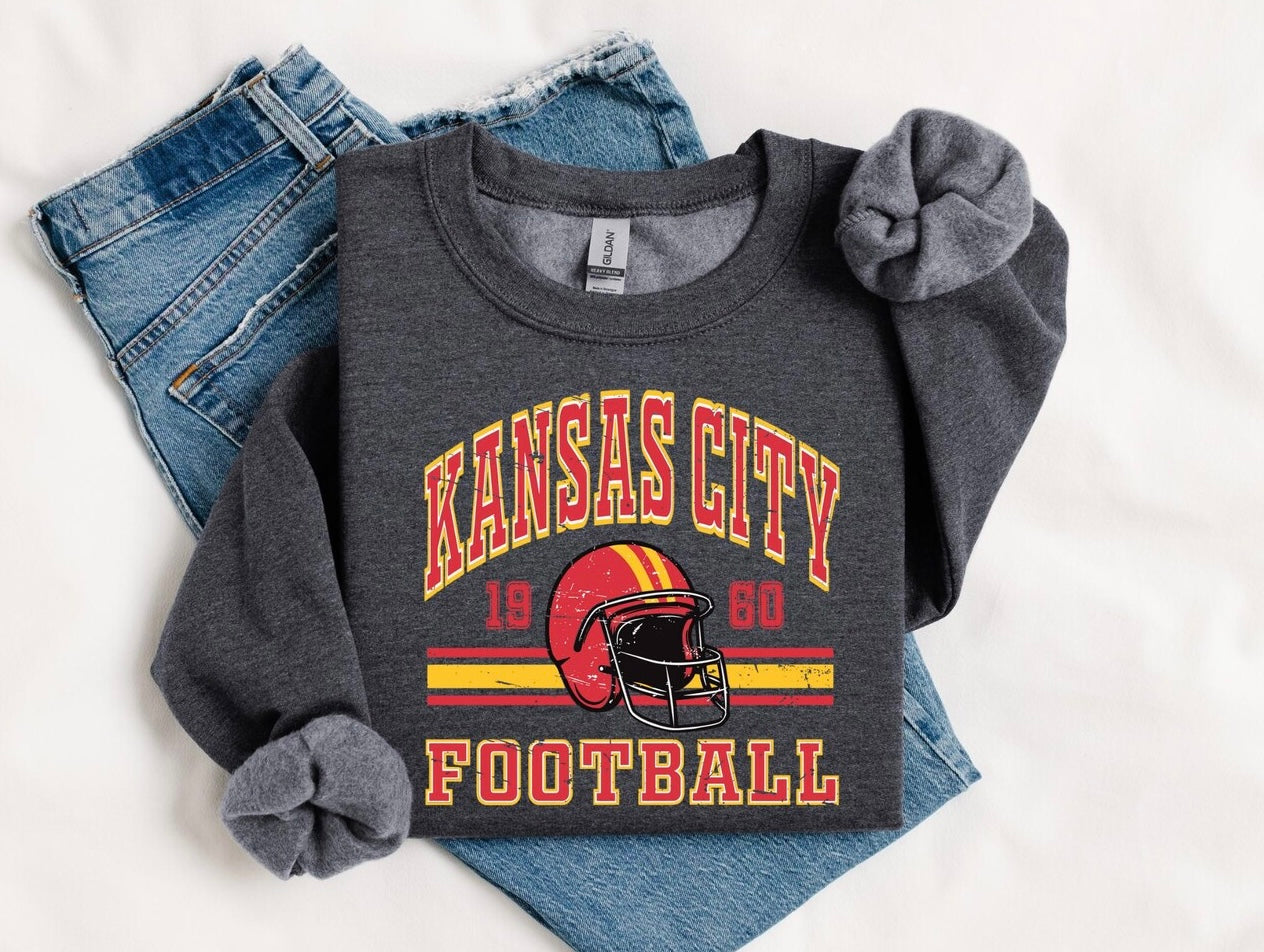 Kansas City Football Helmet 1960 Striped Dark Heather Sweatshirt