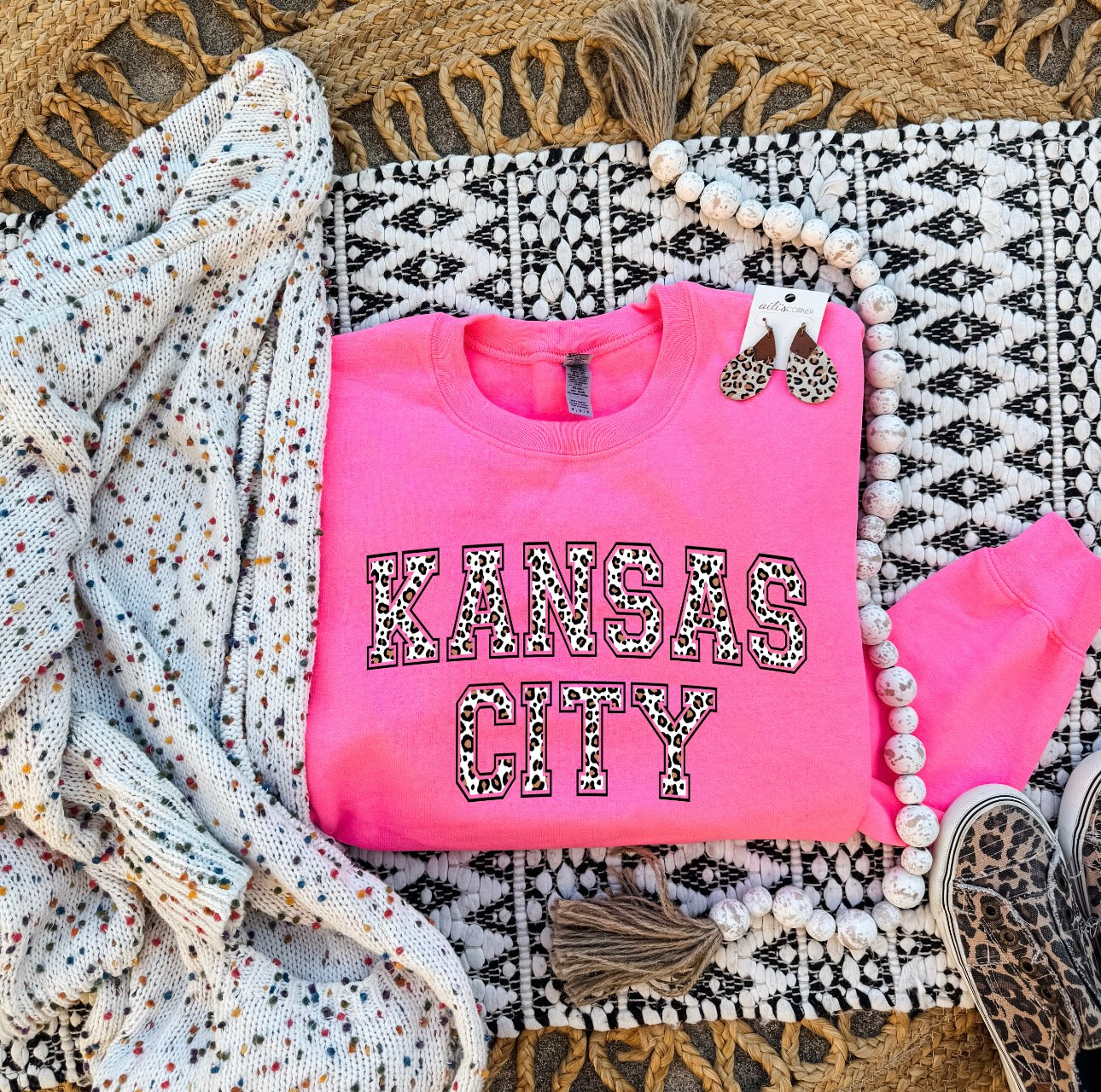 Brown Leopard Kansas City Hot Pink Sweatshirt