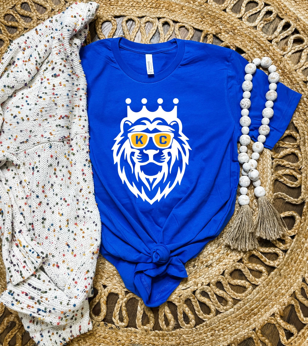 White & Gold KC Lion Royal Blue Tee