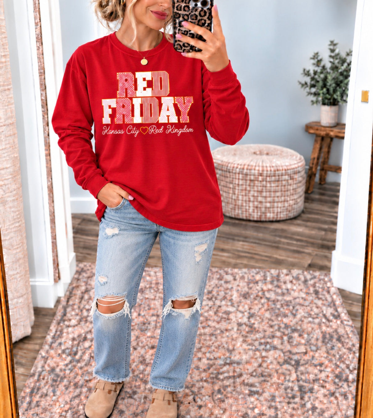 Red Friday Kansas City Red Kingdom Pattern Red Long Sleeve Tee