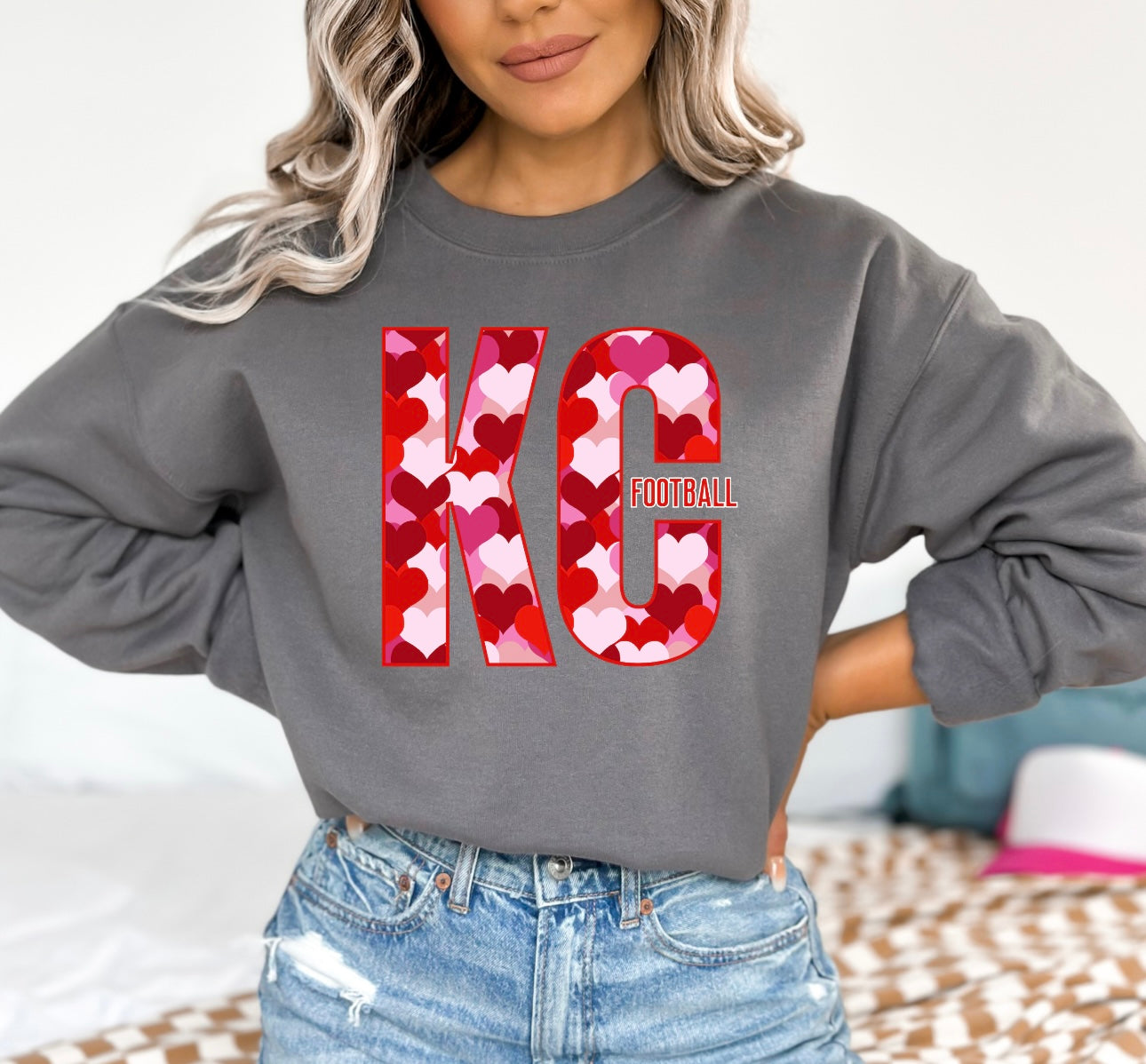 Multiple Hearts KC Football Charcoal Sweatshirt