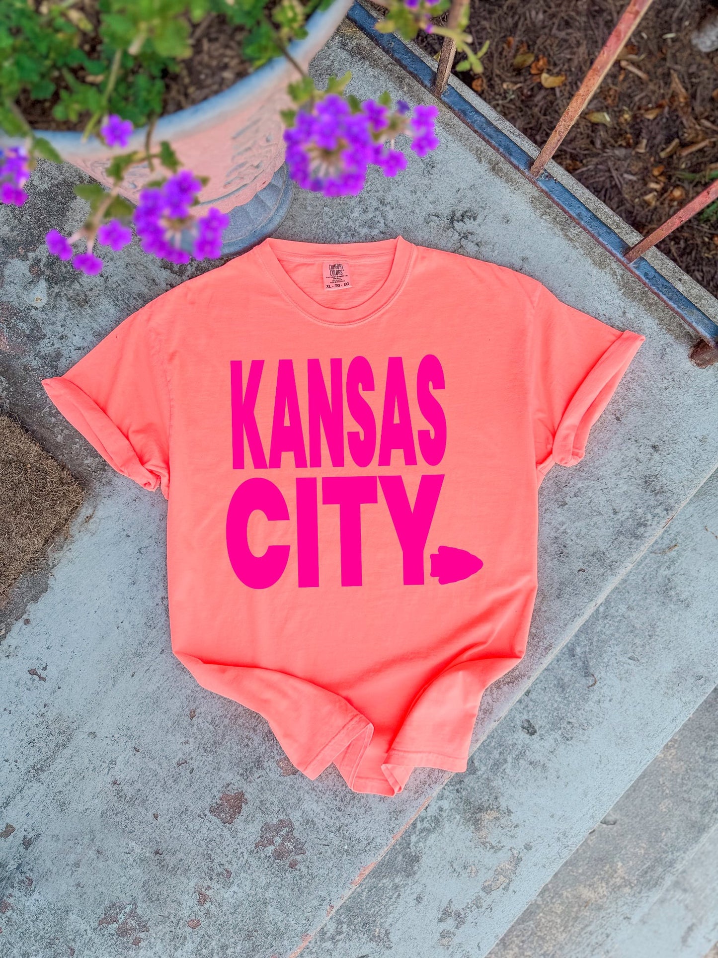 Bright Pink Kansas City Arrowhead Neon Cantaloupe Tee