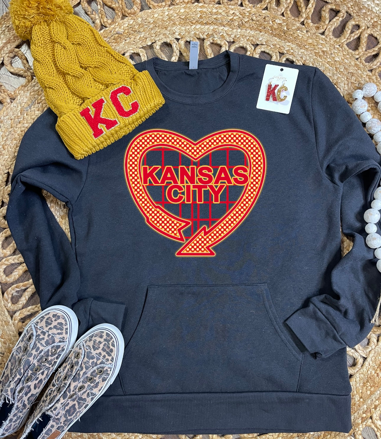 Retro Kansas City Heart Black Pocket Sweatshirt