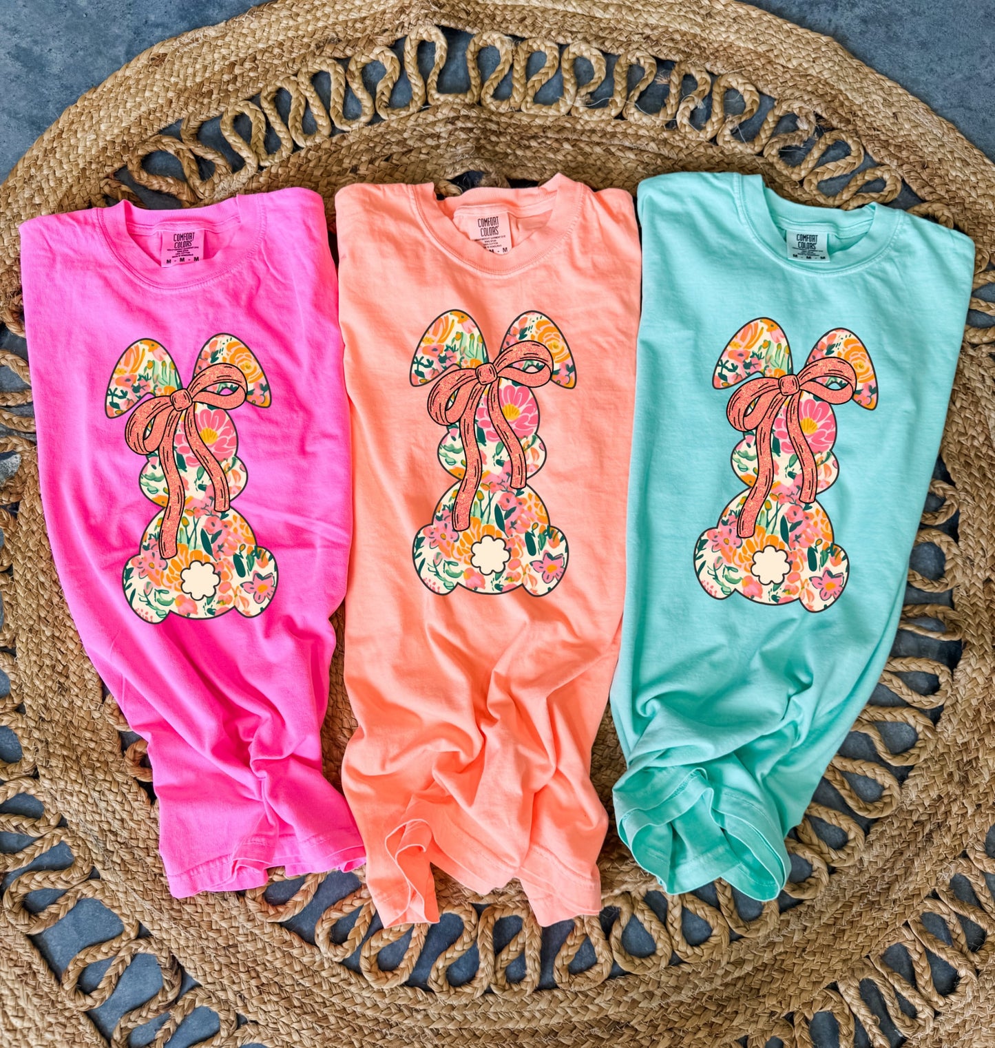 Spring Floral Bunny Bow Tee Color Options