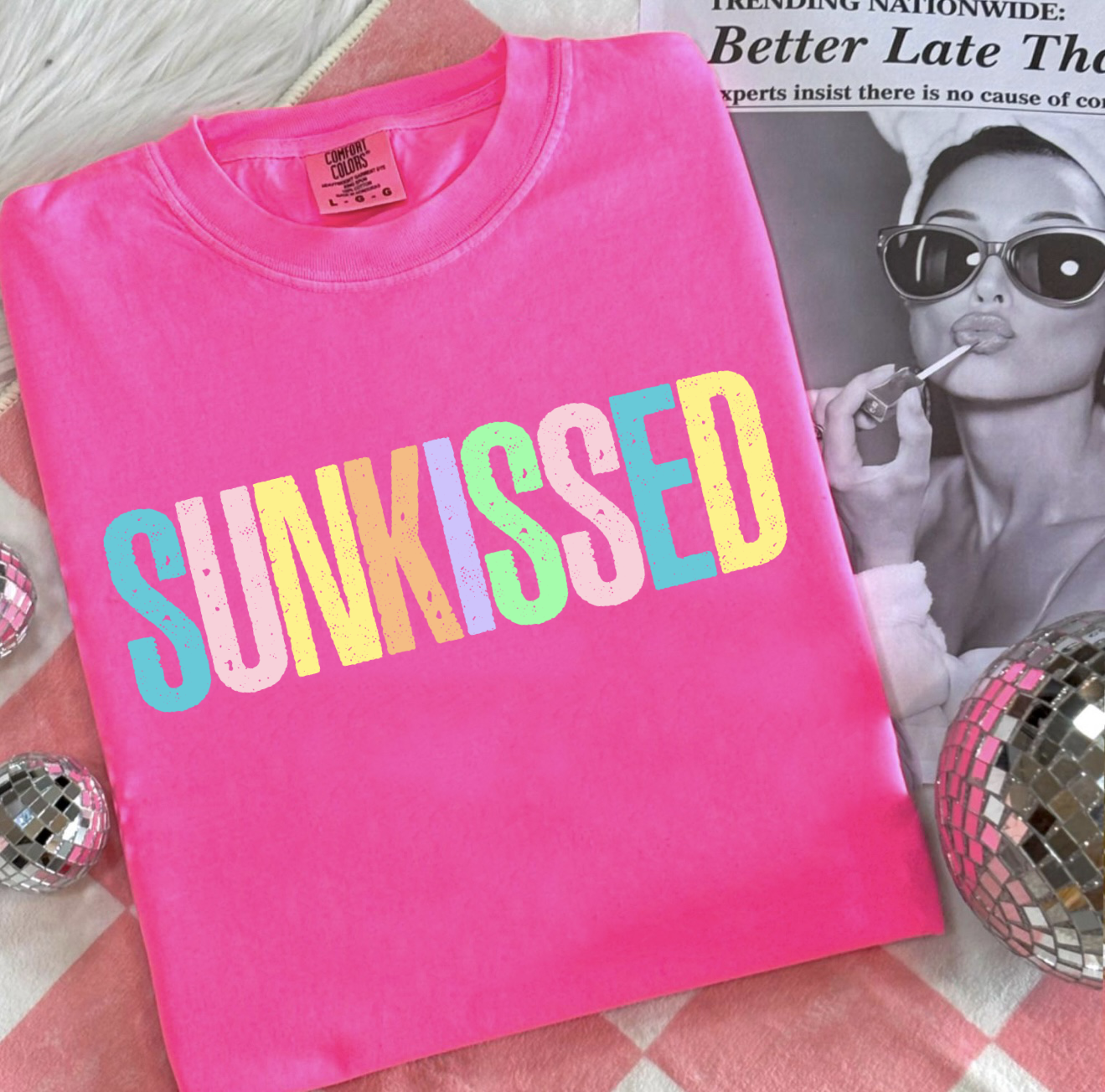 **DEAL PRICE** Colorful Sunkissed Neon Pink Tee/Tank Option