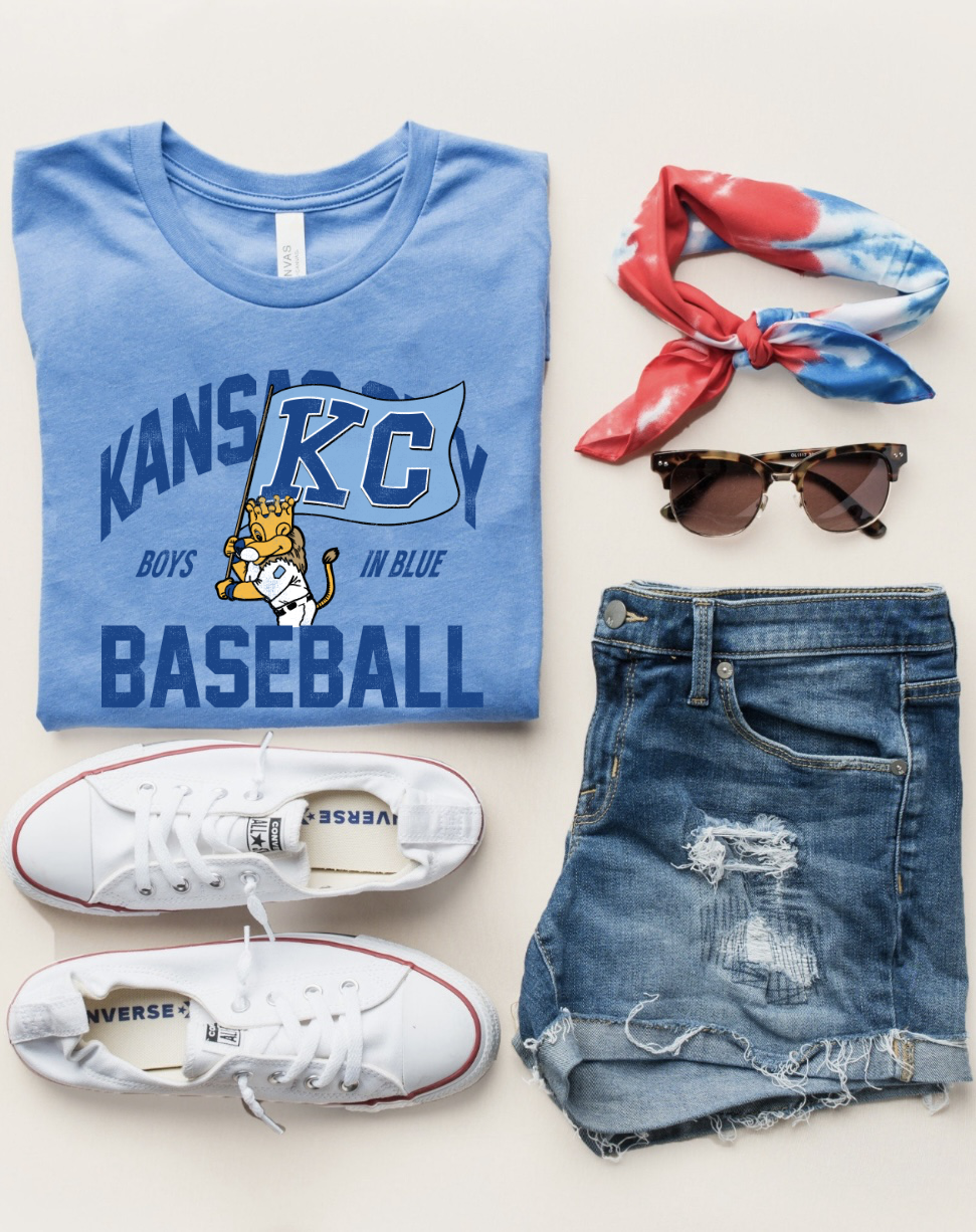 Dark Blue KC Flag Boys In Blue Heather Carolina Blue Tee