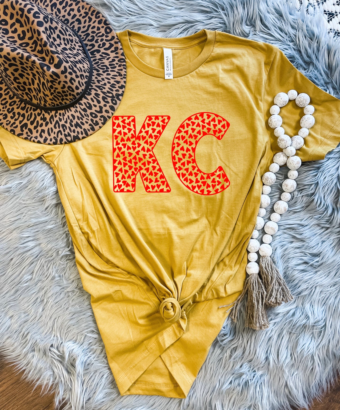 **HALFTIME DEAL** KC Red Hearts Heather Mustard Tee