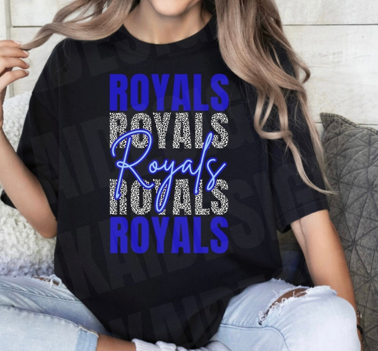 Royals Blue & Leopard Repeat Black Tee