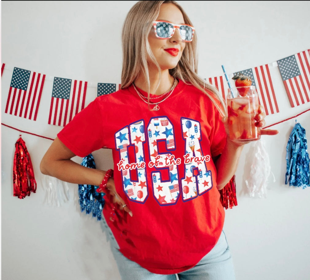 USA Home Of The Brave Red Tee