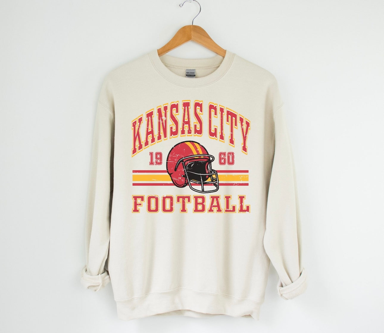 Kansas City Football Helmet 1960 Striped Sand Sweatshirt