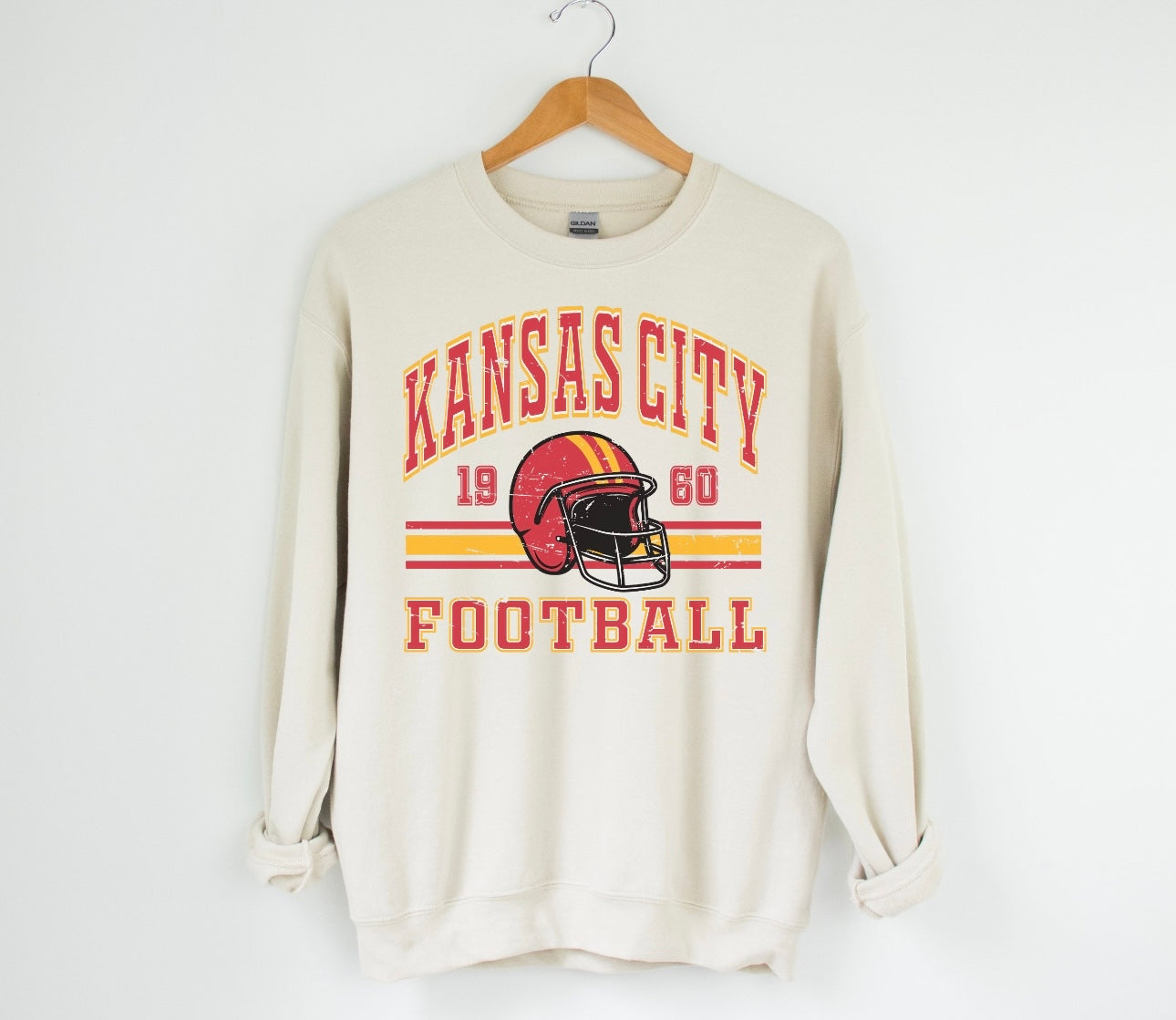 **HALFTIME DEAL** Kansas City Football Helmet 1960 Striped Sand Sweatshirt