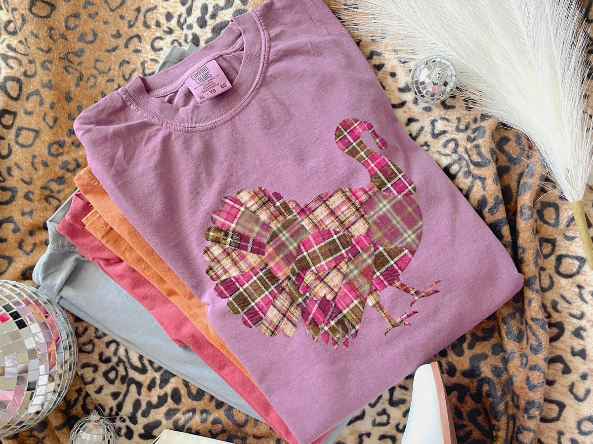 Pink Plaid Cute Turkey Berry Tee **FINAL SALE**
